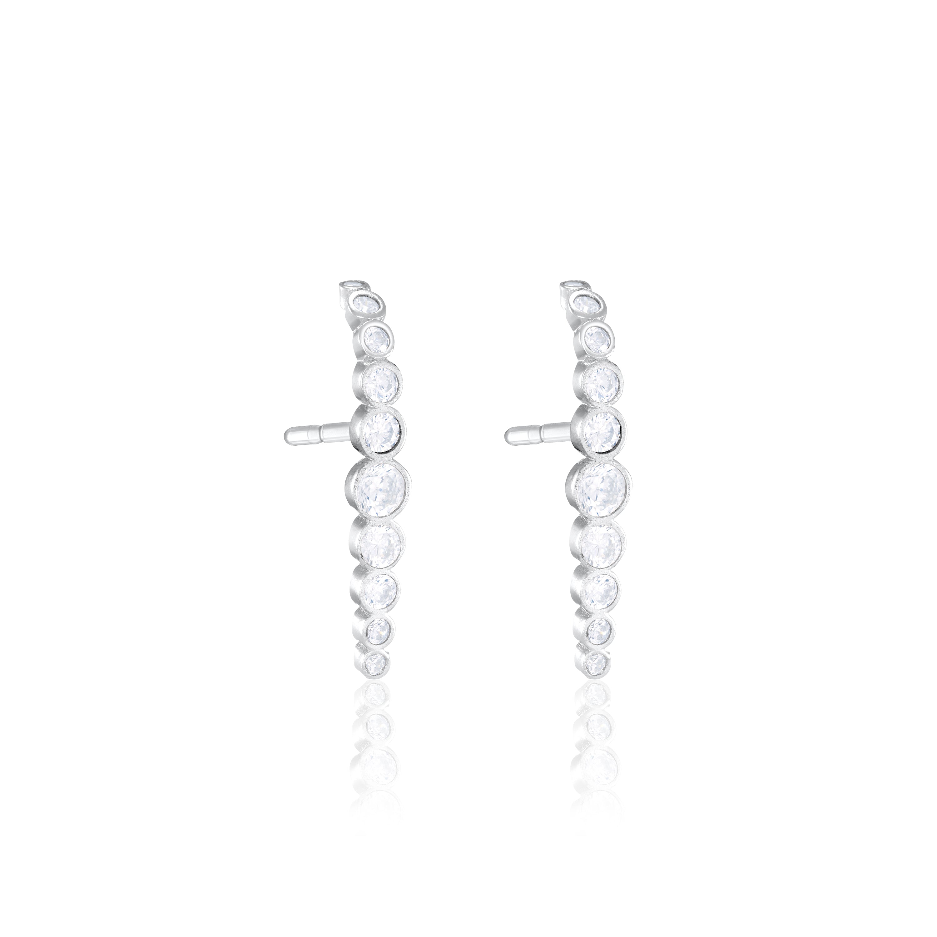Cubic Zirconia Bezel Short Curved Bar Earrings - Silver White