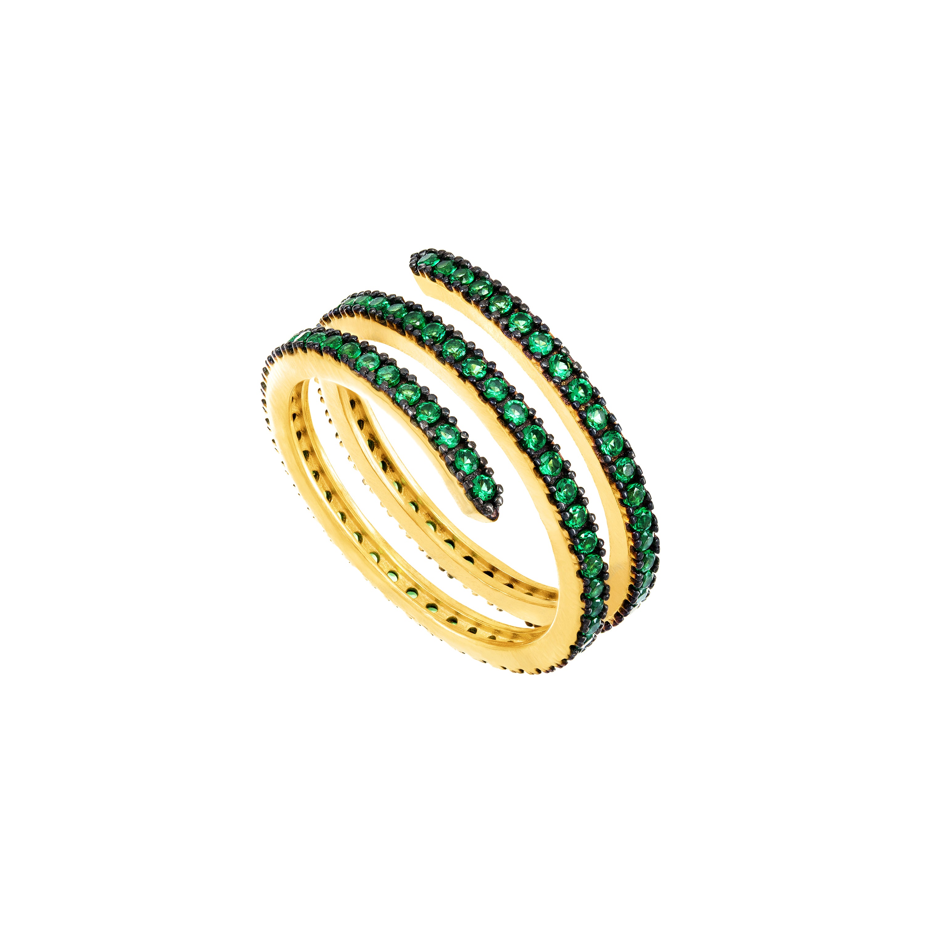 Cubic Zirconia Spiral Ring - Gold Green