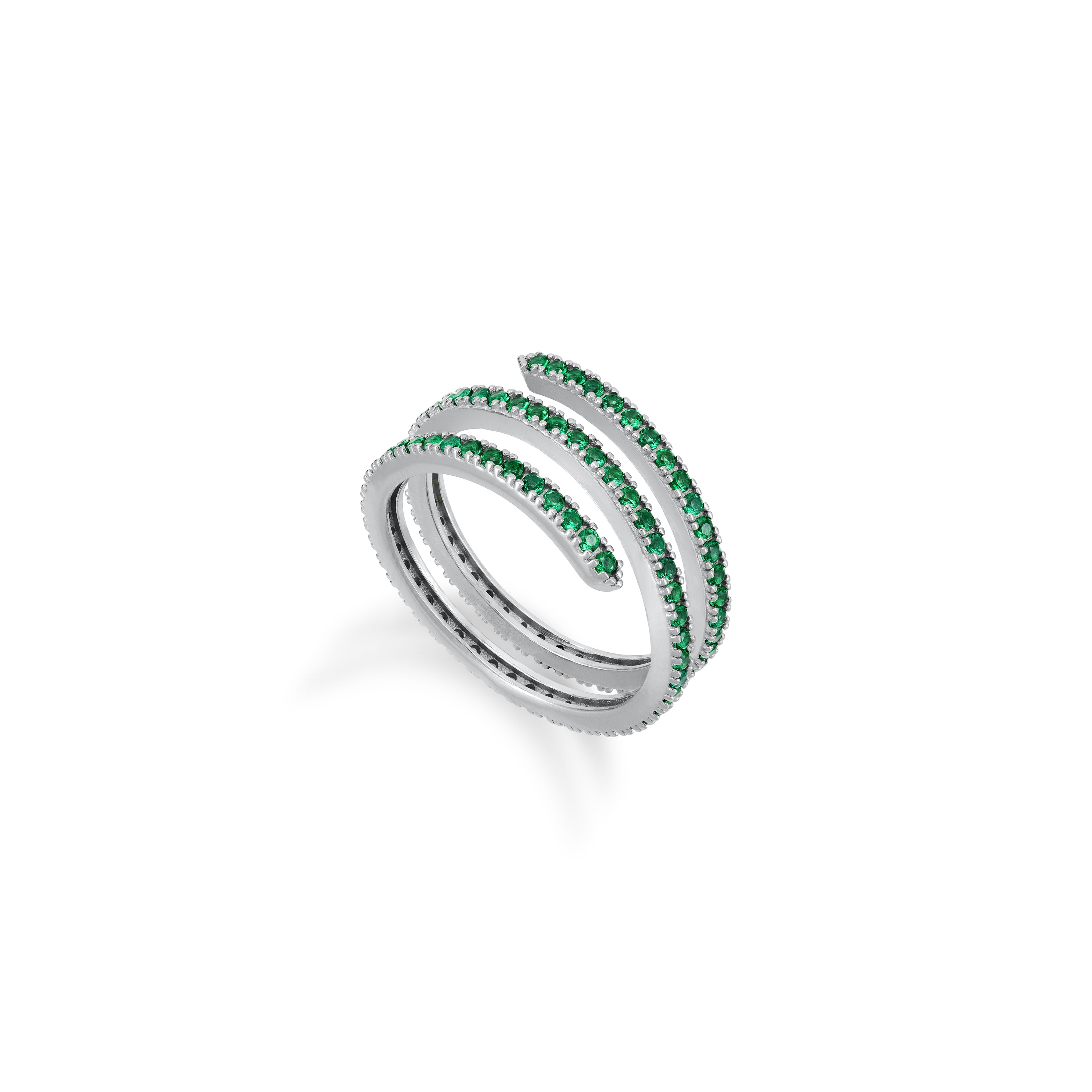 Cubic Zirconia Spiral Ring - Silver Green