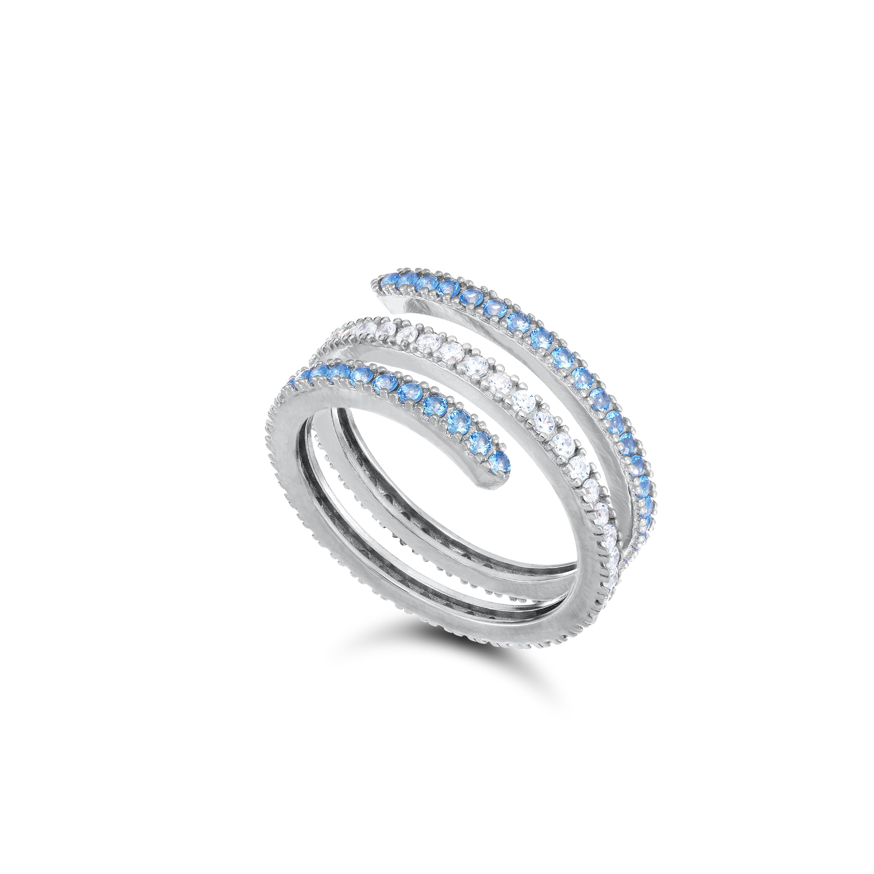Cubic Zirconia Spiral Ring - Half Aquamarine Half White
