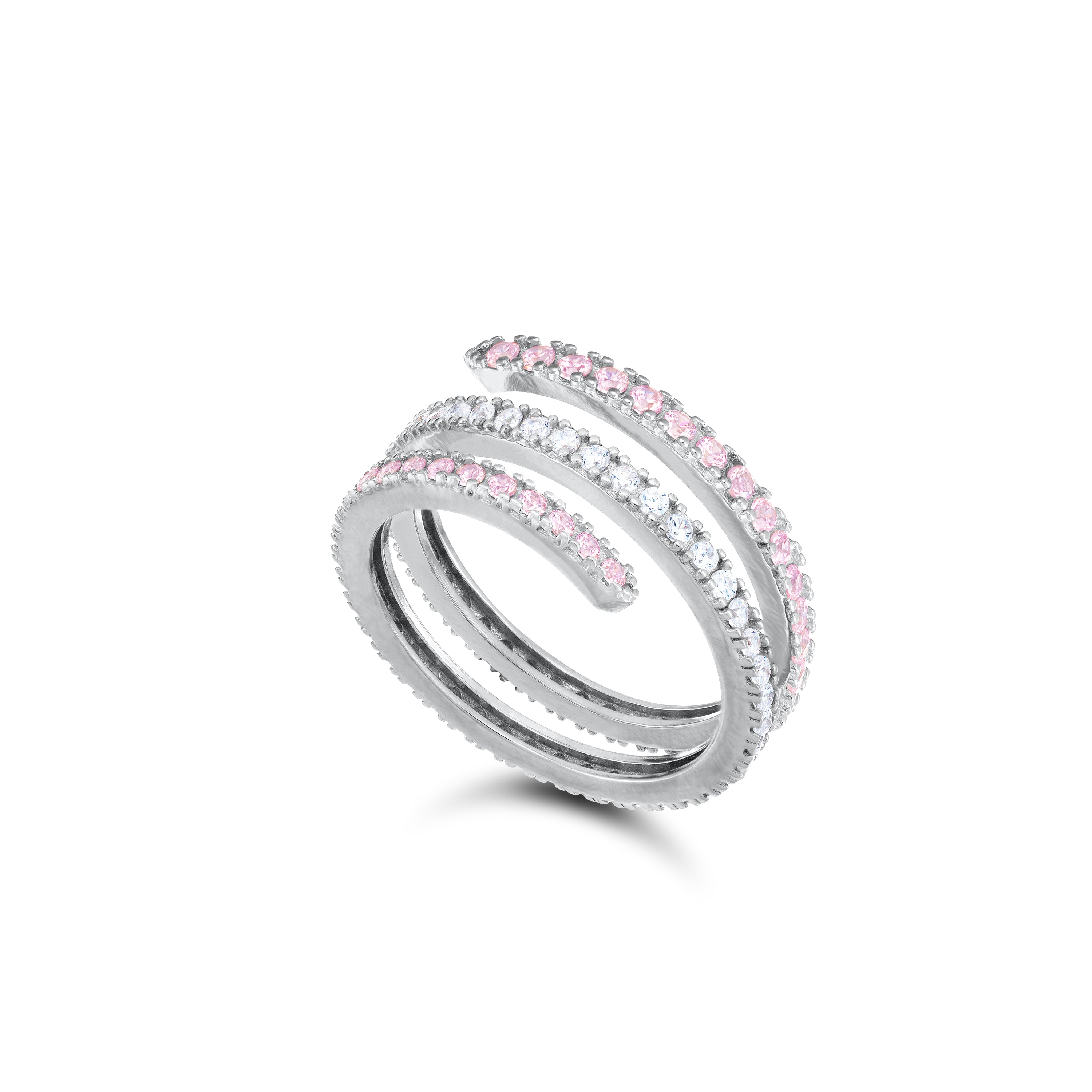 Cubic Zirconia Spiral Ring - Half Light Pink Half White
