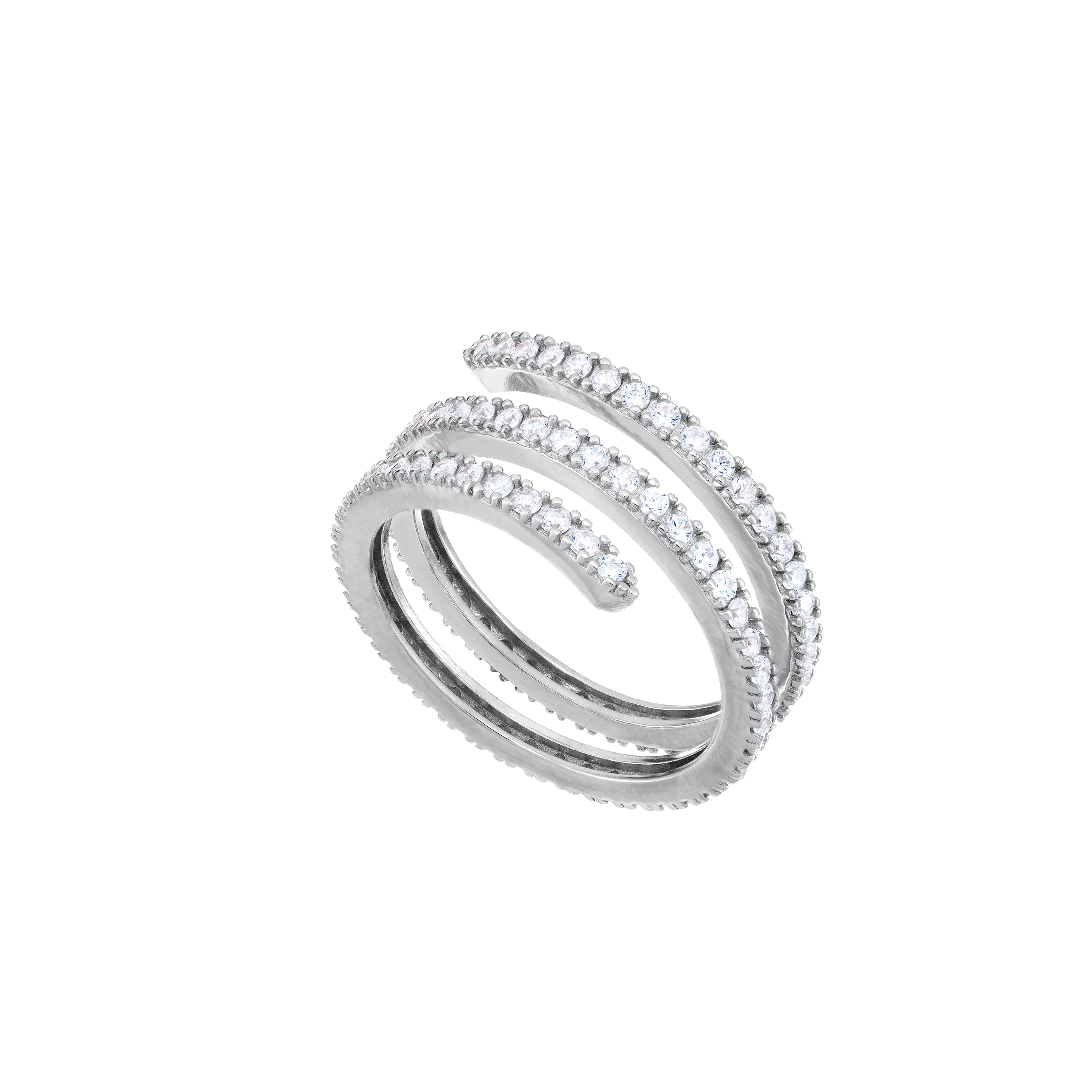 Cubic Zirconia Spiral Ring - Silver White