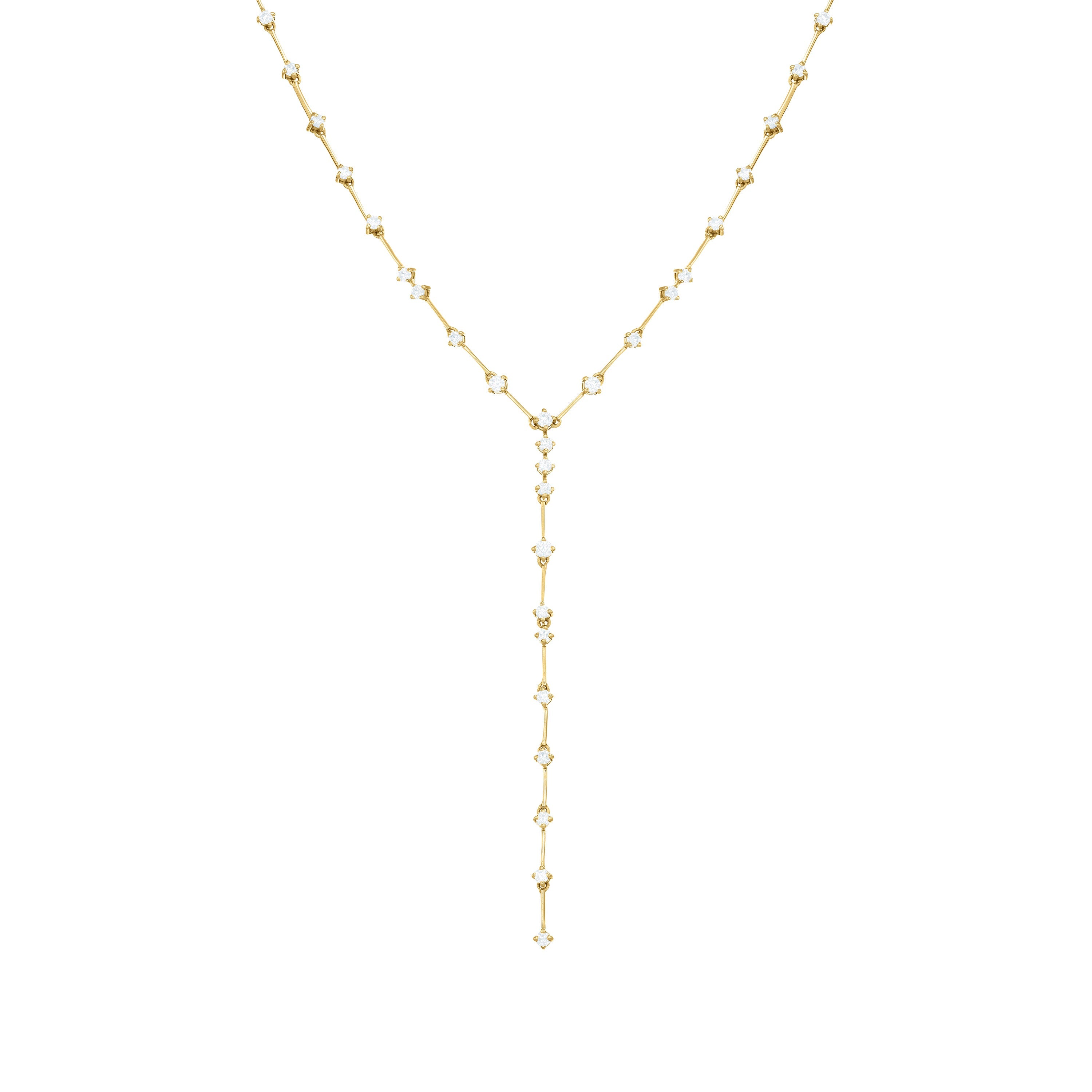 Cubic Zirconia Station Lariat Necklace - Gold White