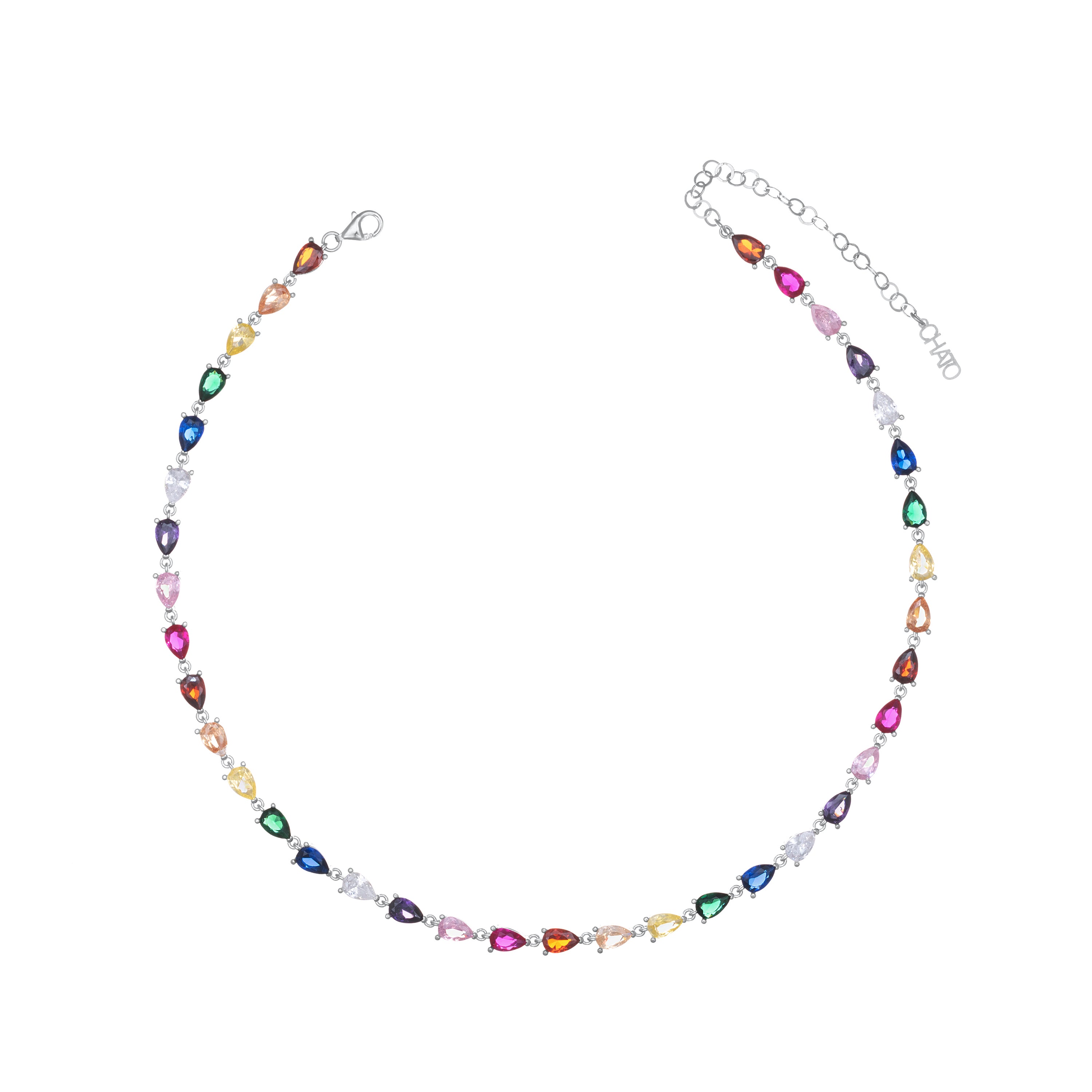 Cubic Zirconia Teardrop Choker - Silver Rainbow