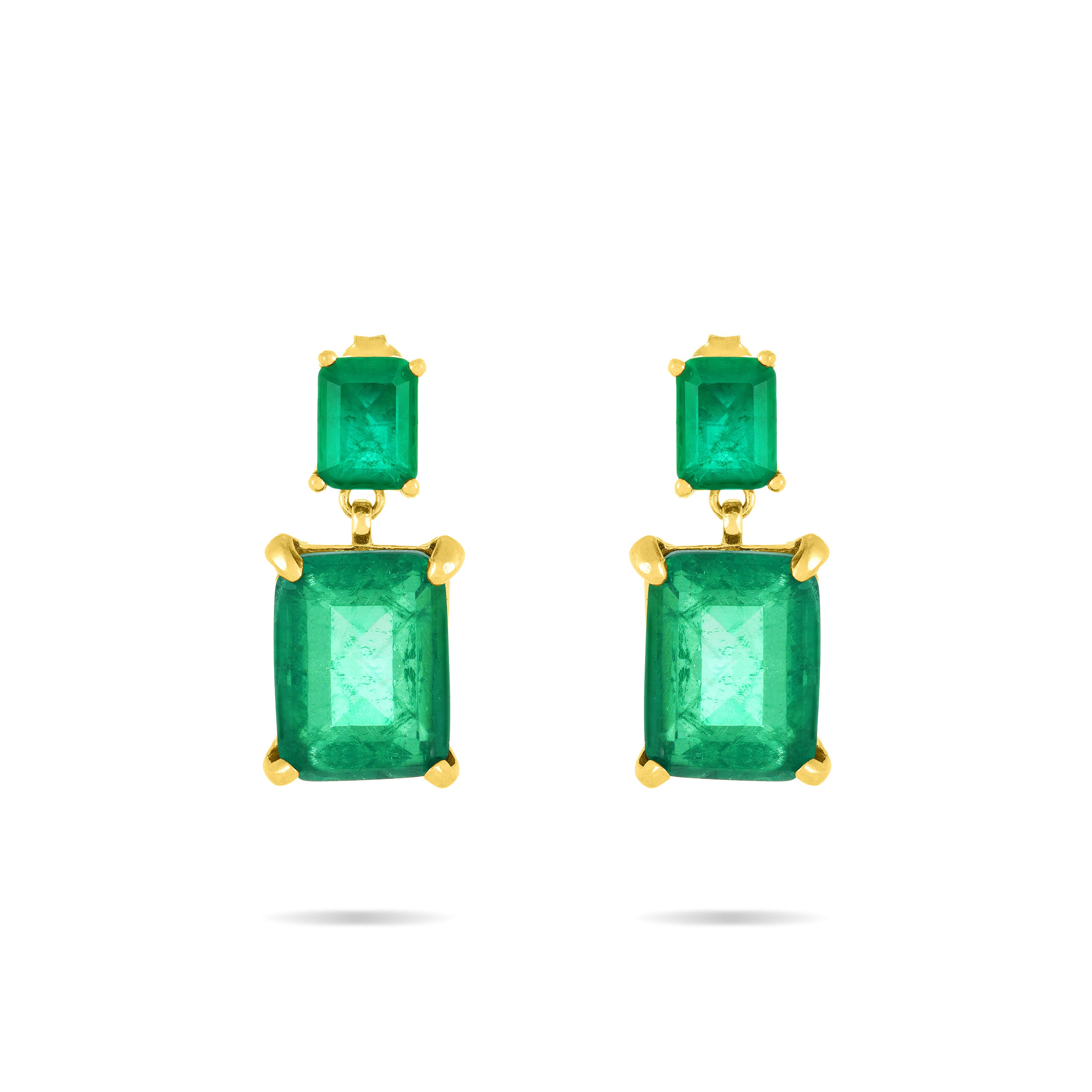 Cubic Zirconia Two Rectangle Stone Drop Earrings - Gold Green