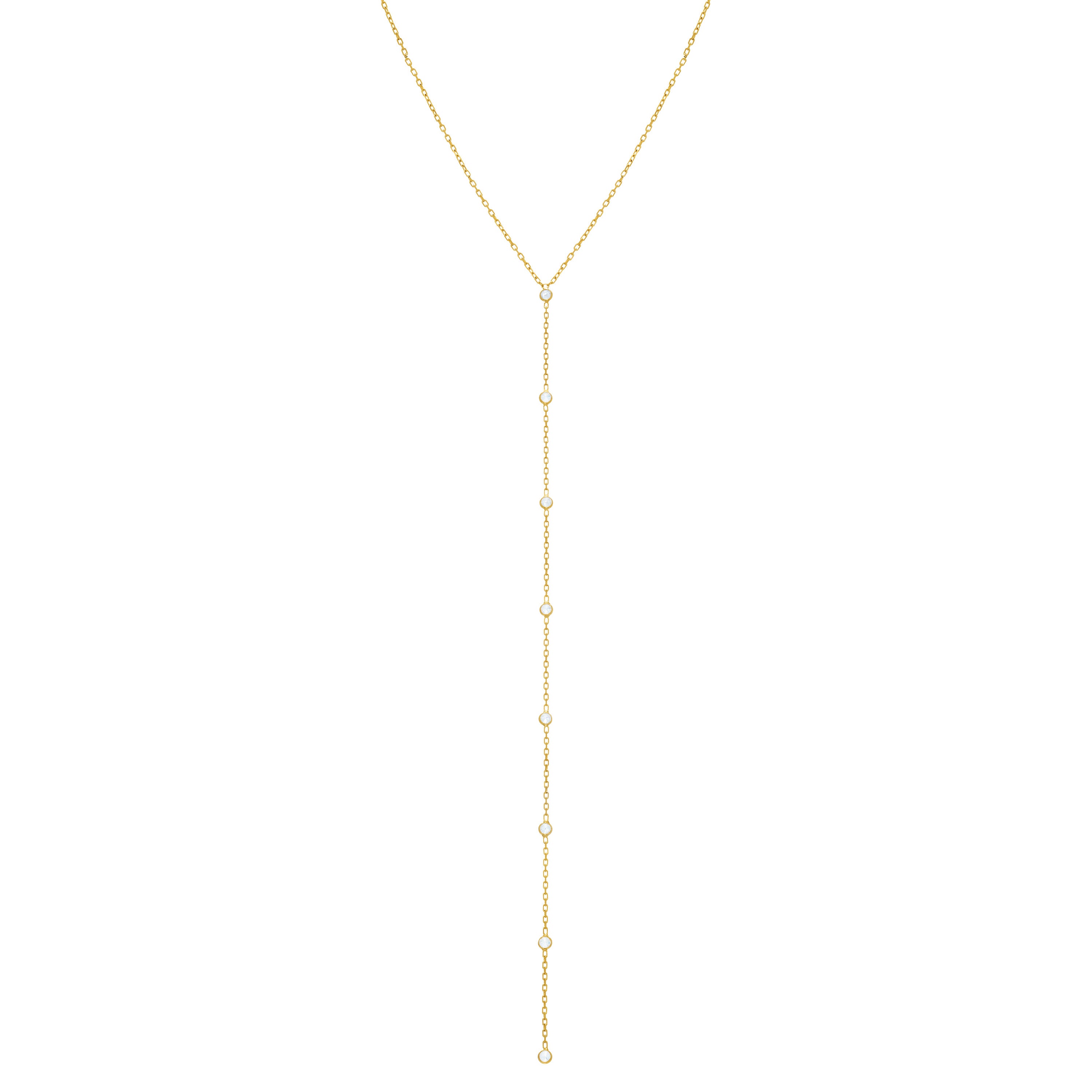 Cubic Zirconia Bezel Chain Lariat Choker - Gold White