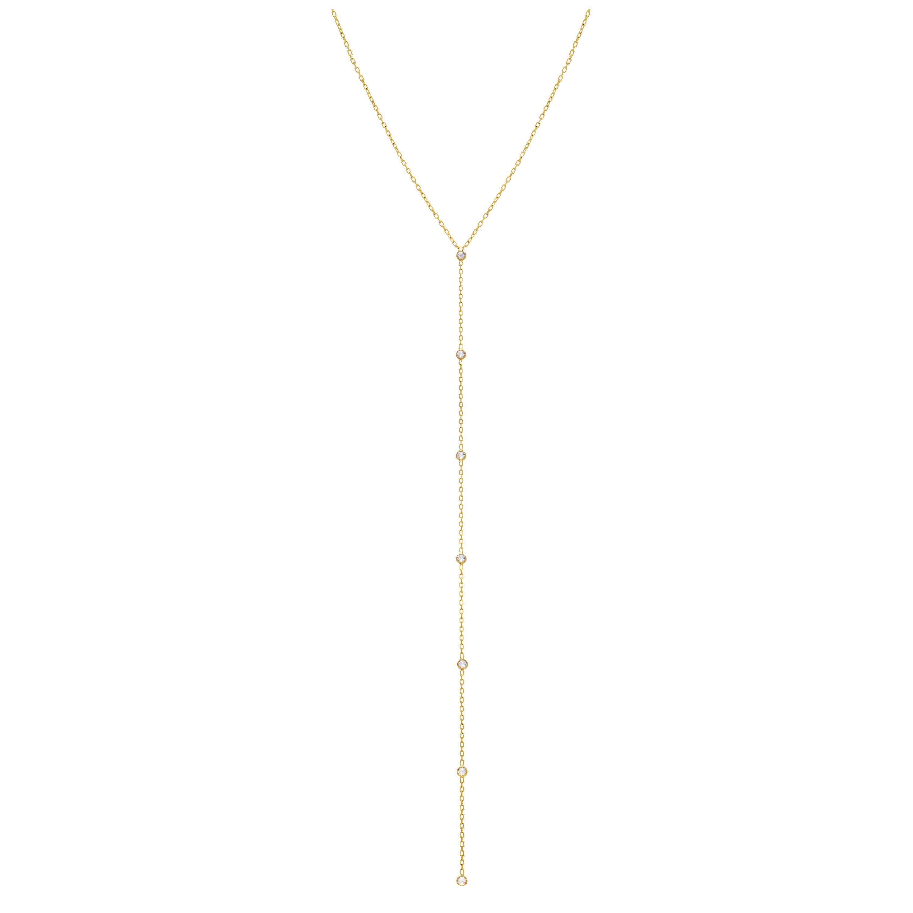Cubic Zirconia Bezel Chain Lariat Sliding Clasp Choker