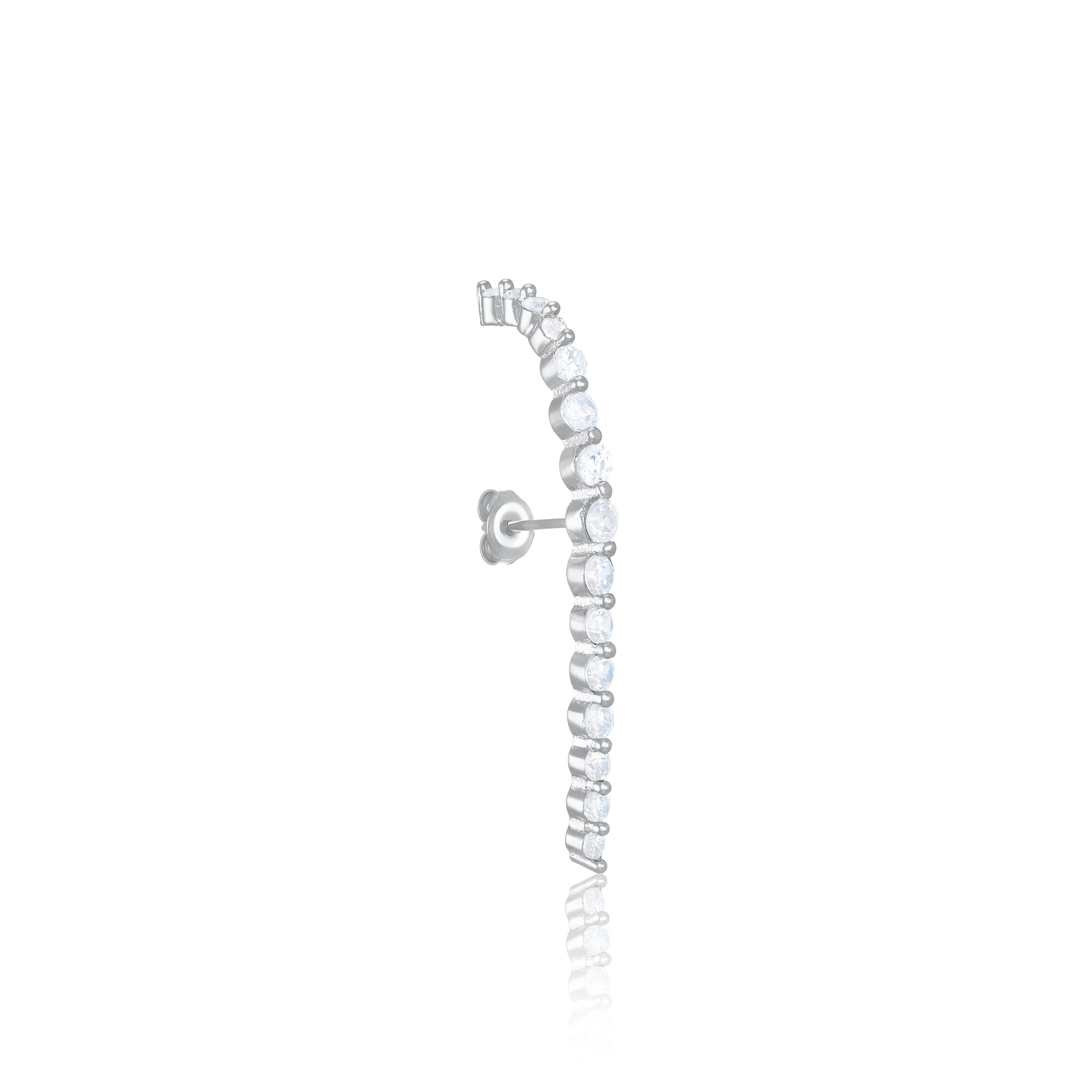 Cubic Zirconia Curved Bar Earrings - Silver White