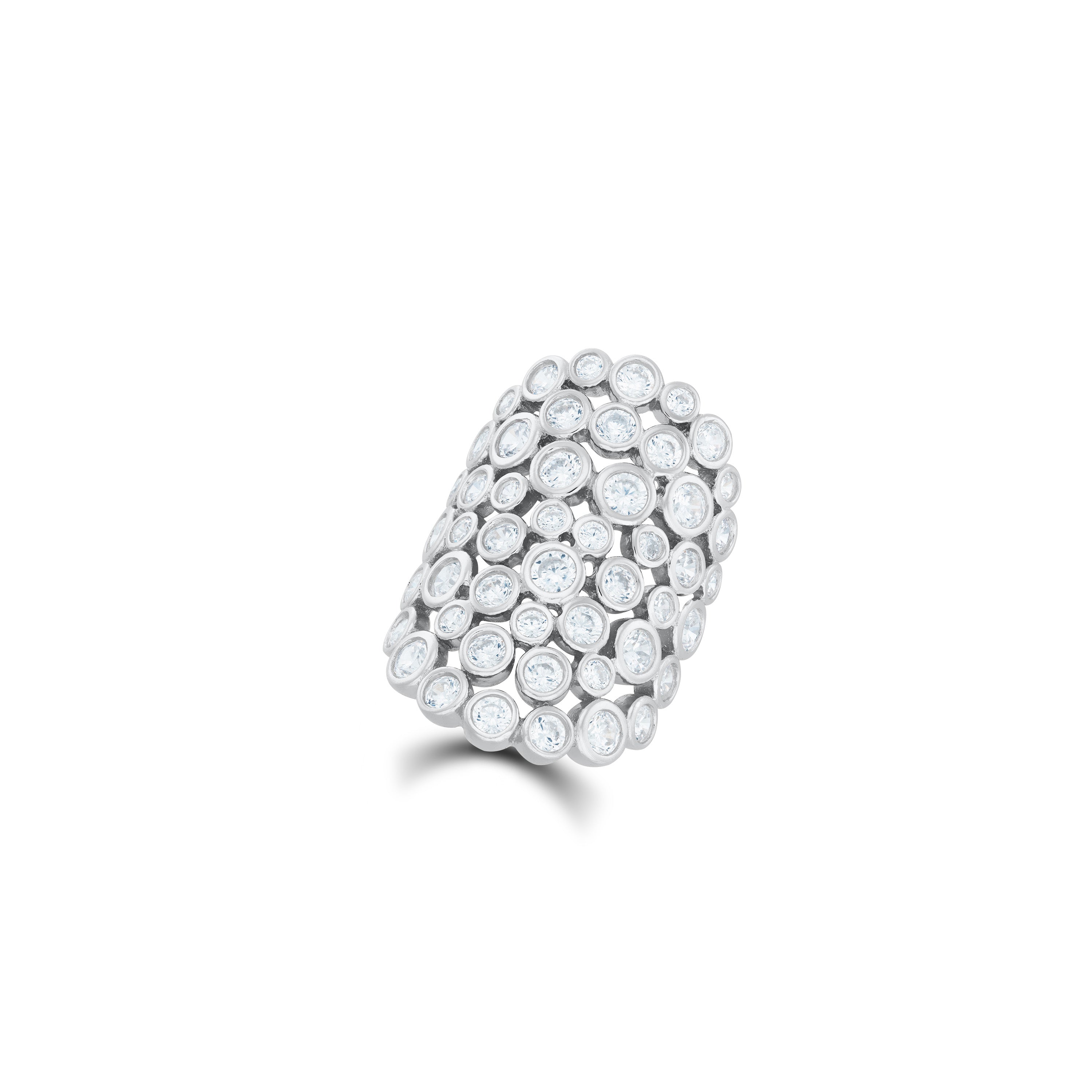 Cubic Zirconia Dots Multi Bezel Ring - Silver White