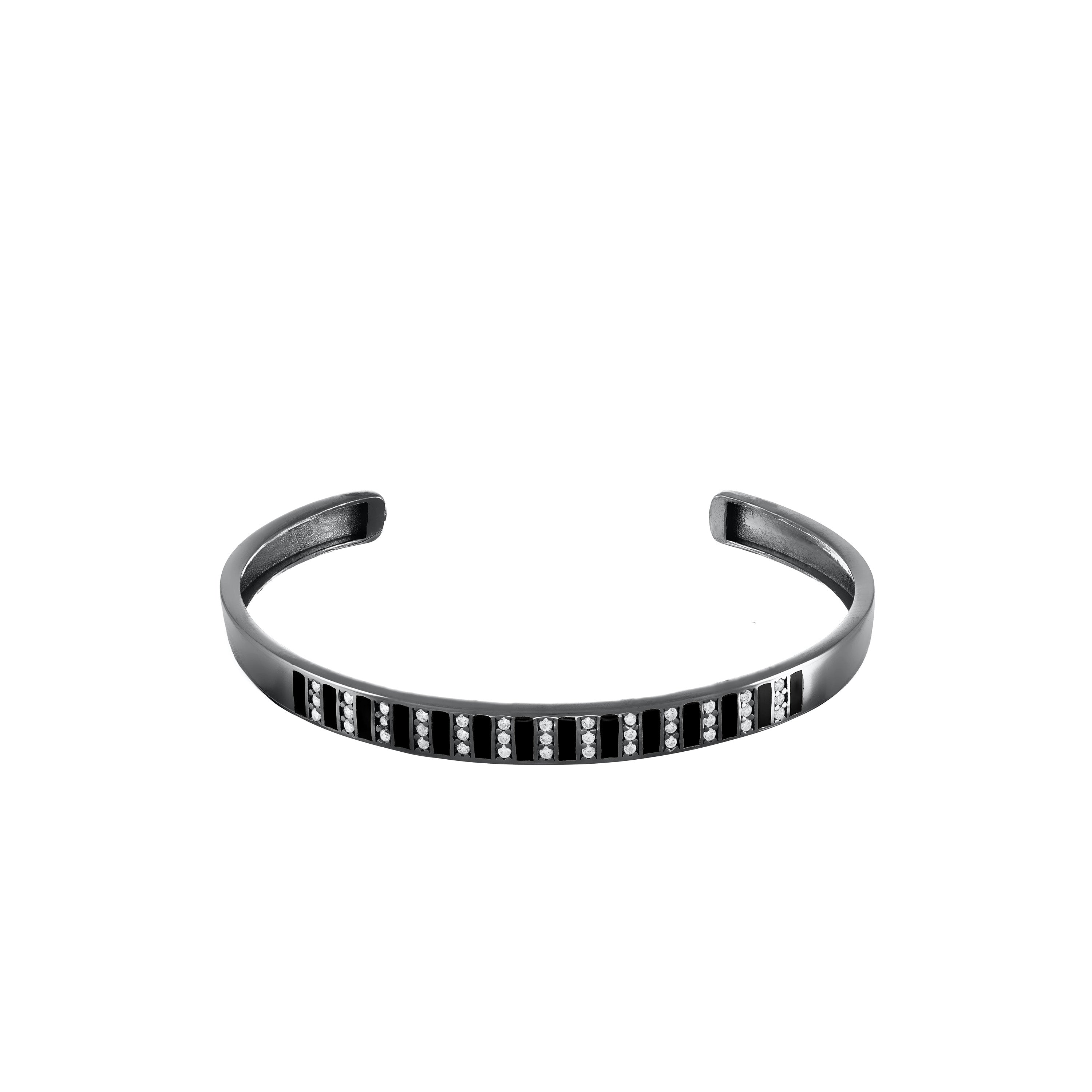 Cubic Zirconia Enamel Stripes Bangle Bracelet - Black Black