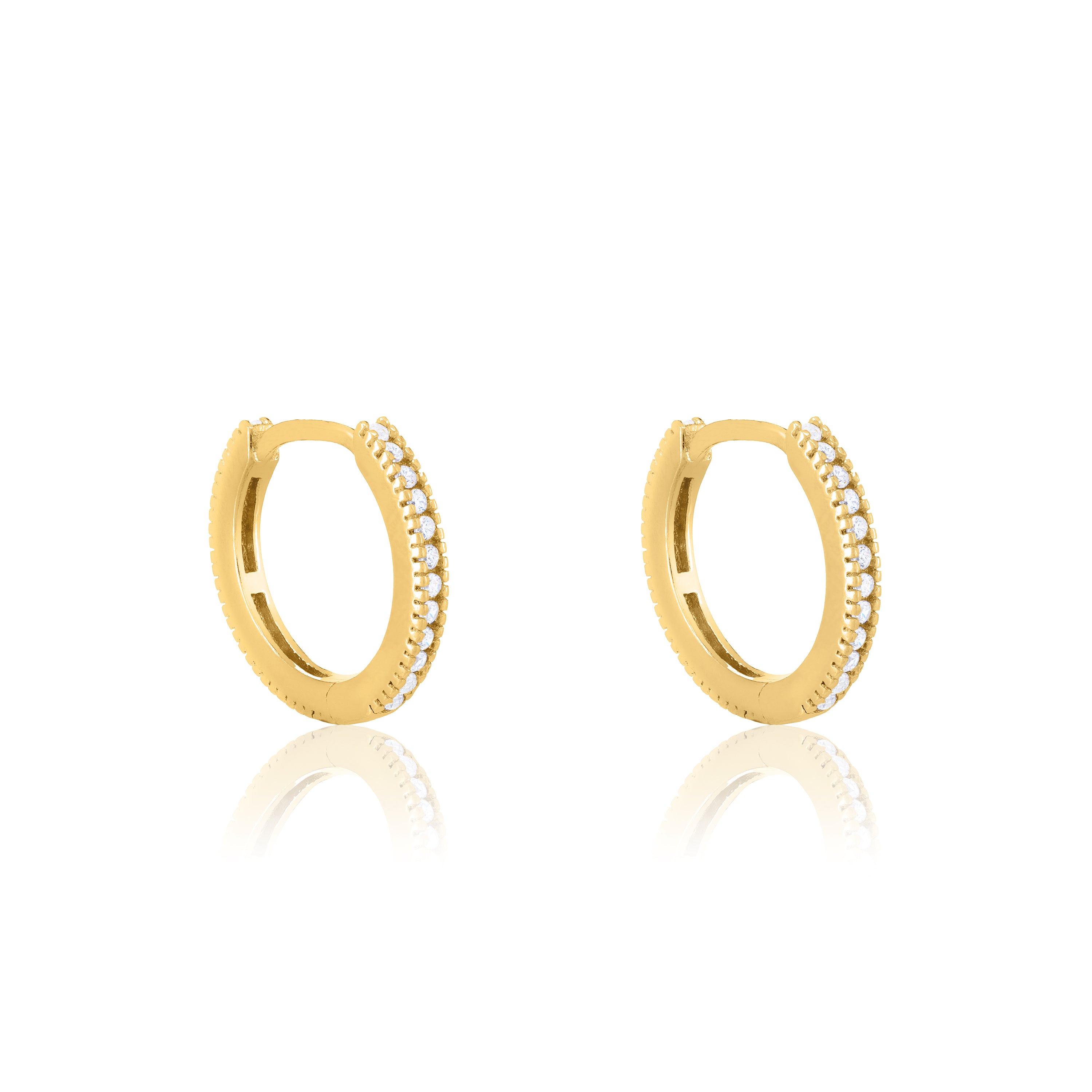 Cubic Zirconia Hoop Earrings - Gold White - Medium