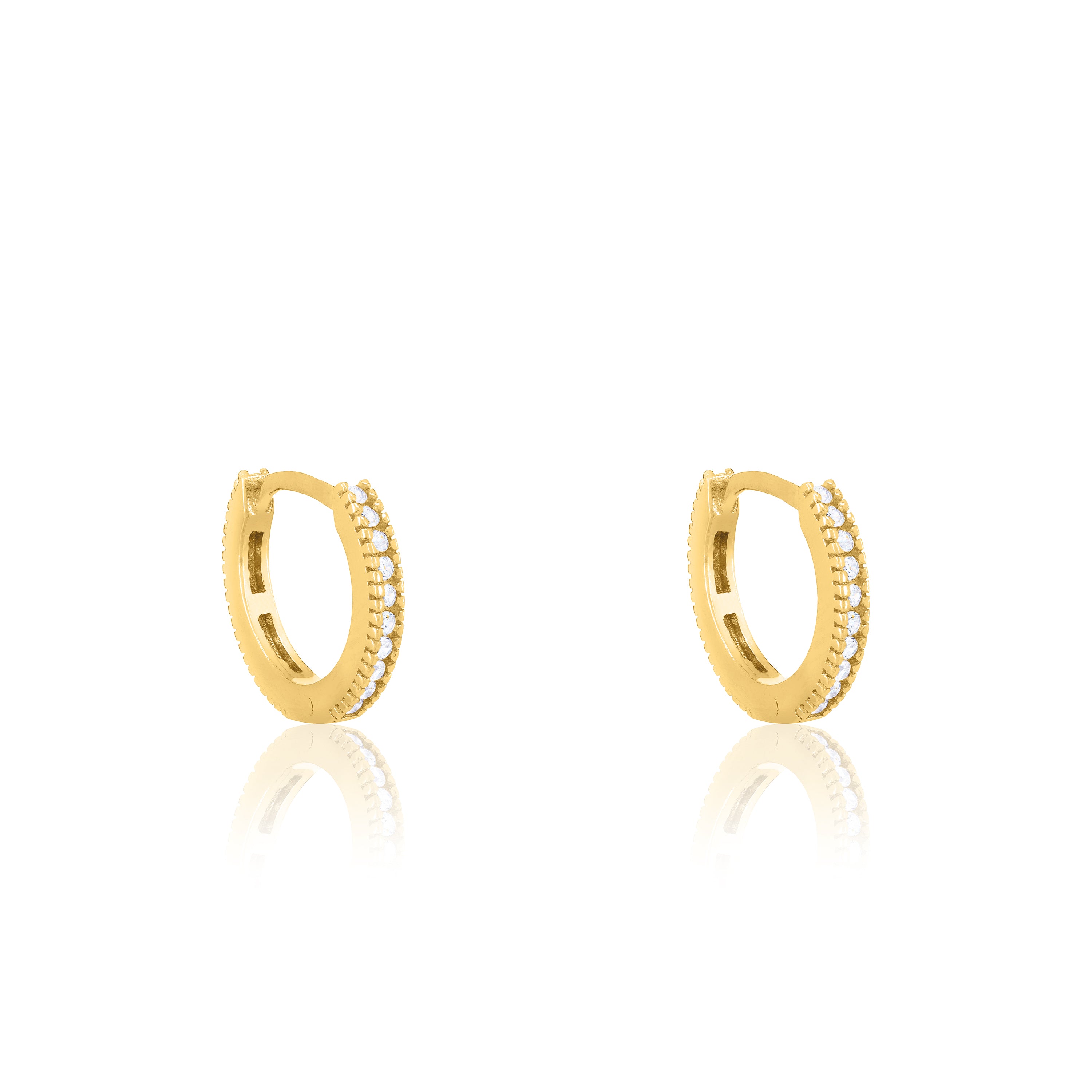 Cubic Zirconia Hoop Earrings - Gold White - Small