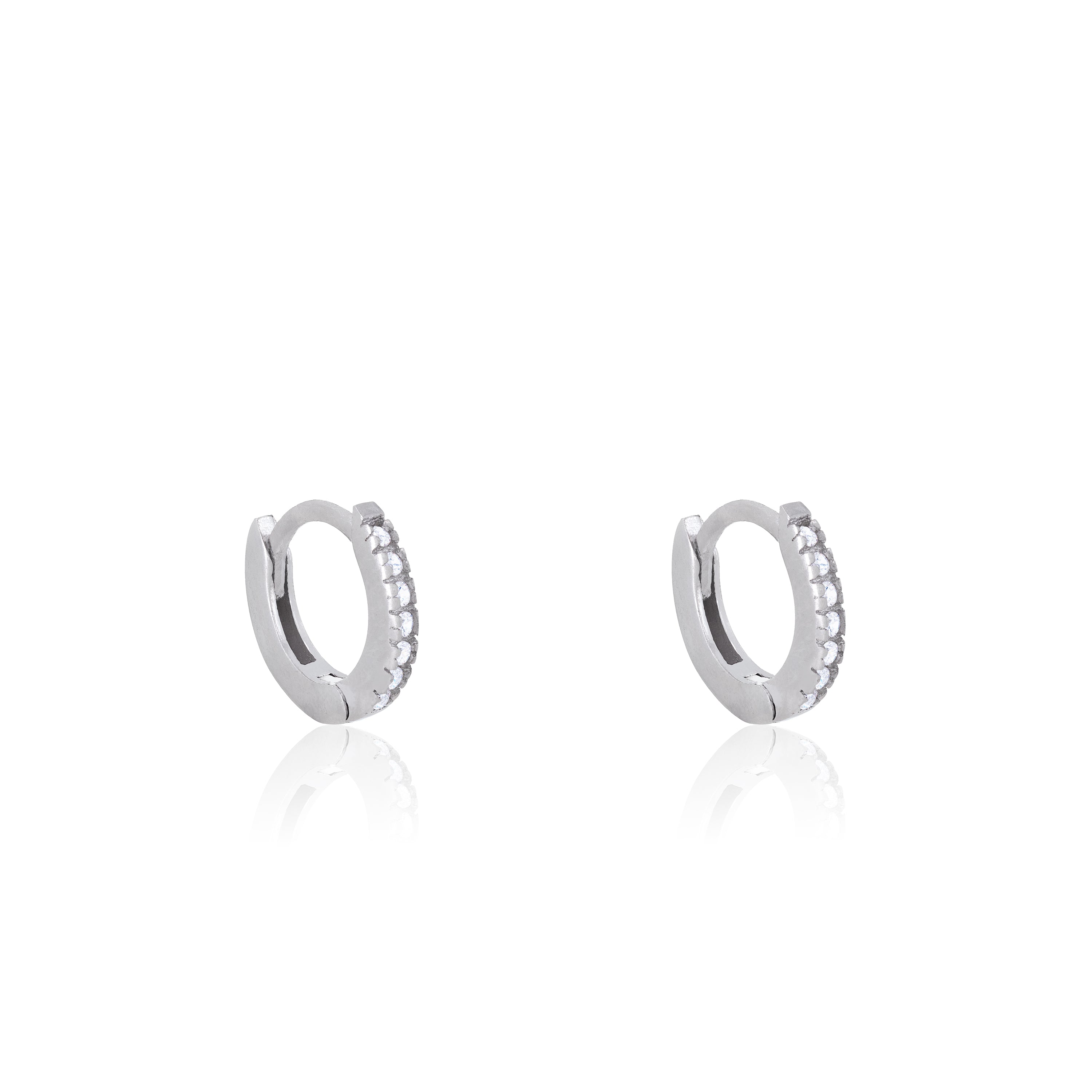 Cubic Zirconia Hoop Earrings - Silver White - Extra Small