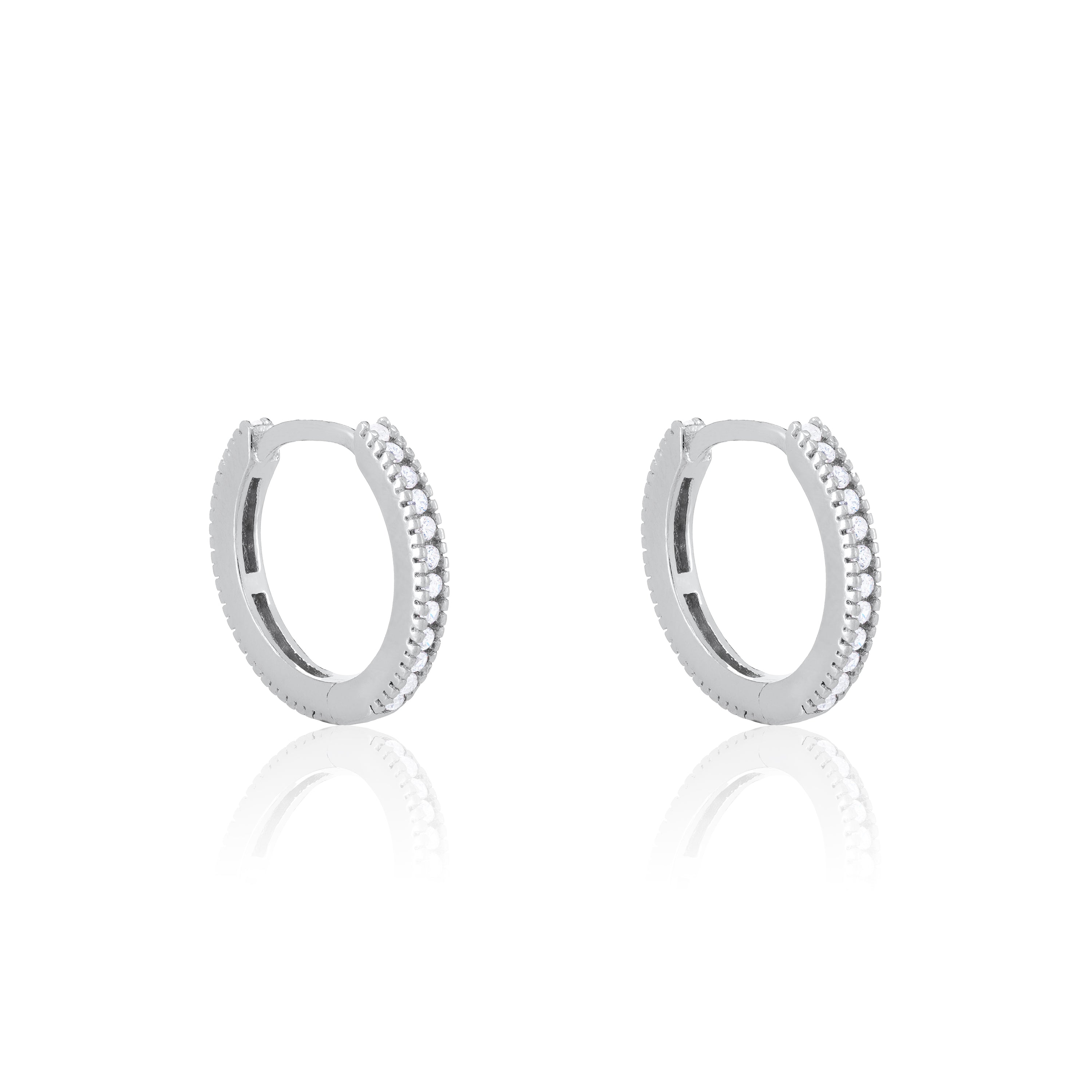Cubic Zirconia Hoop Earrings - Silver White - Medium