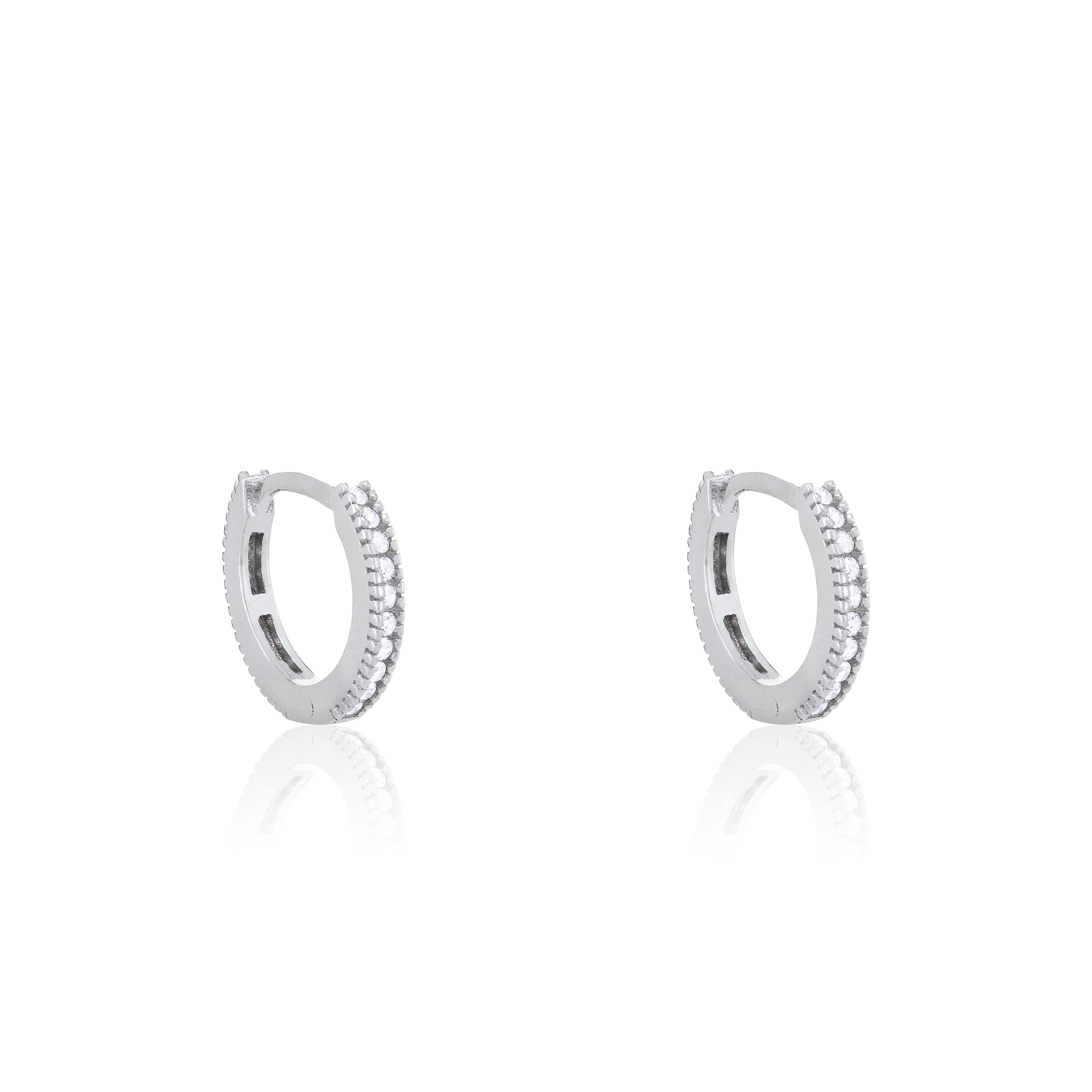 Cubic Zirconia Hoop Earrings - Silver White - Small