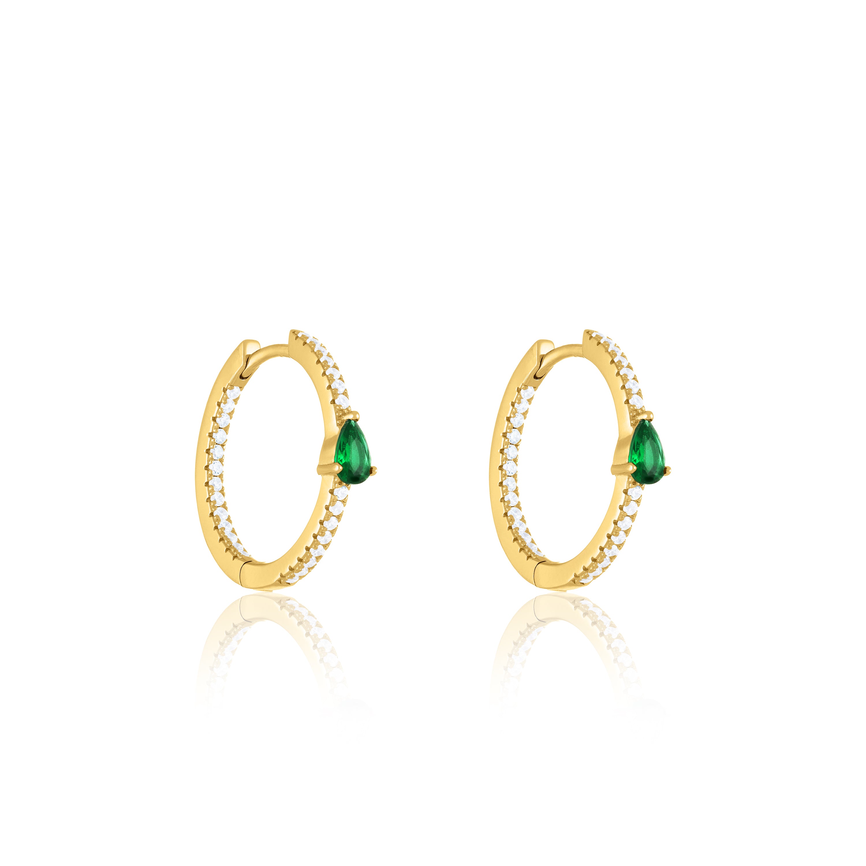 Cubic Zirconia Inside-Out Teardrop Hoop Earrings - Gold Green And White
