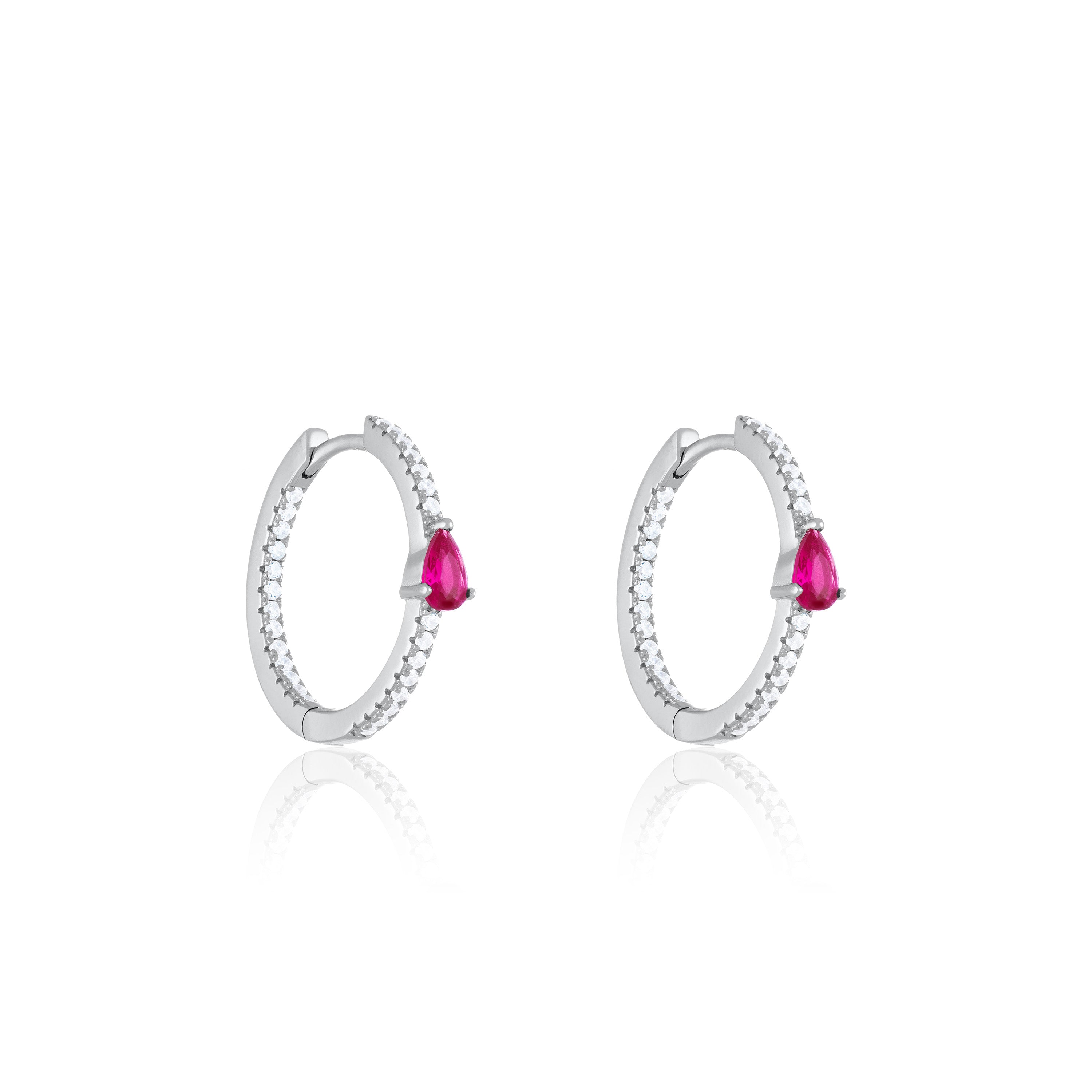 Cubic Zirconia Inside-Out Teardrop Hoop Earrings - Silver Fuchsia and White