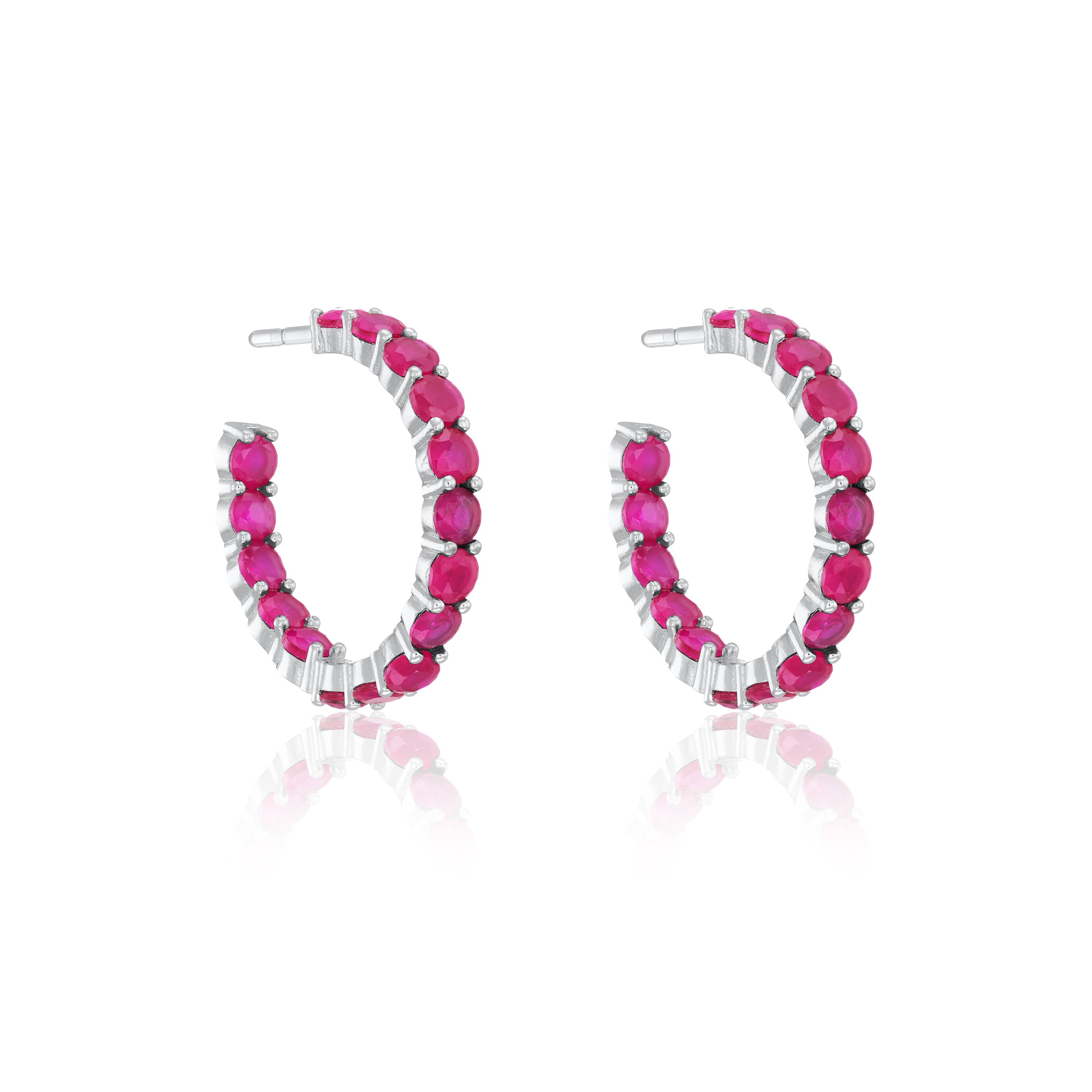 Cubic Zirconia Inside Out Semi Hoop Earrings - Silver Ruby Matt
