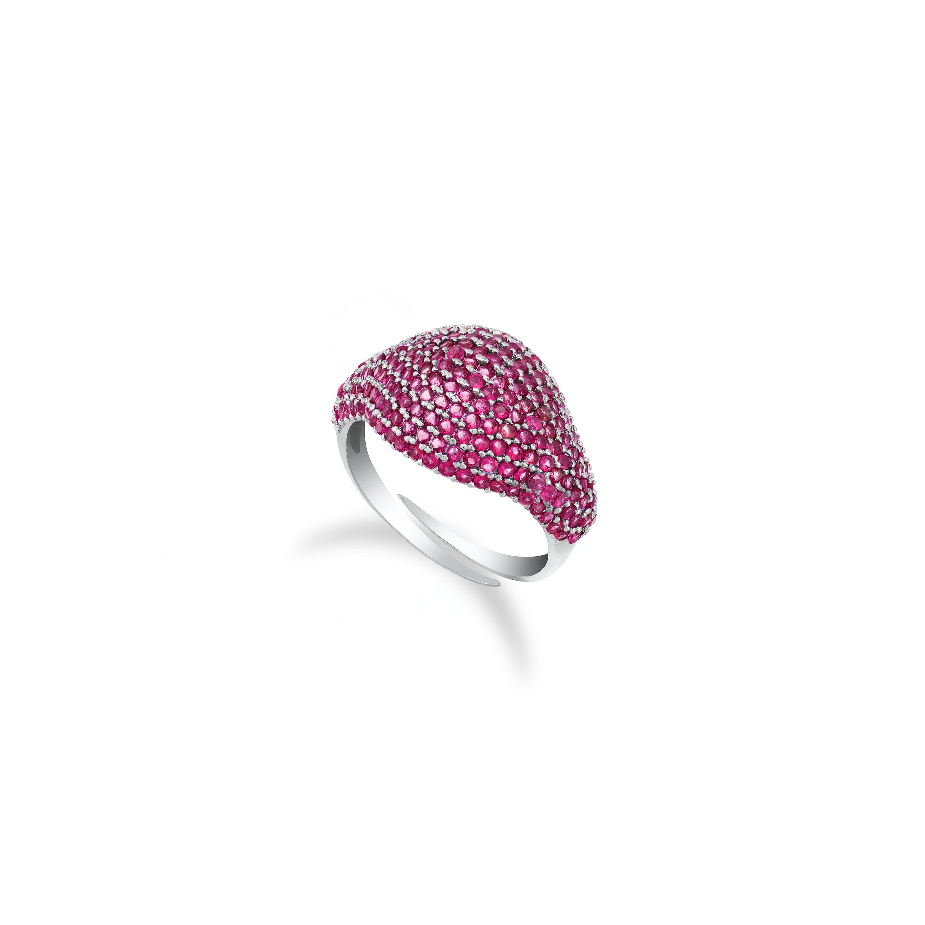 Cubic Zirconia Pave Dome Pinky Ring - Silver Ruby