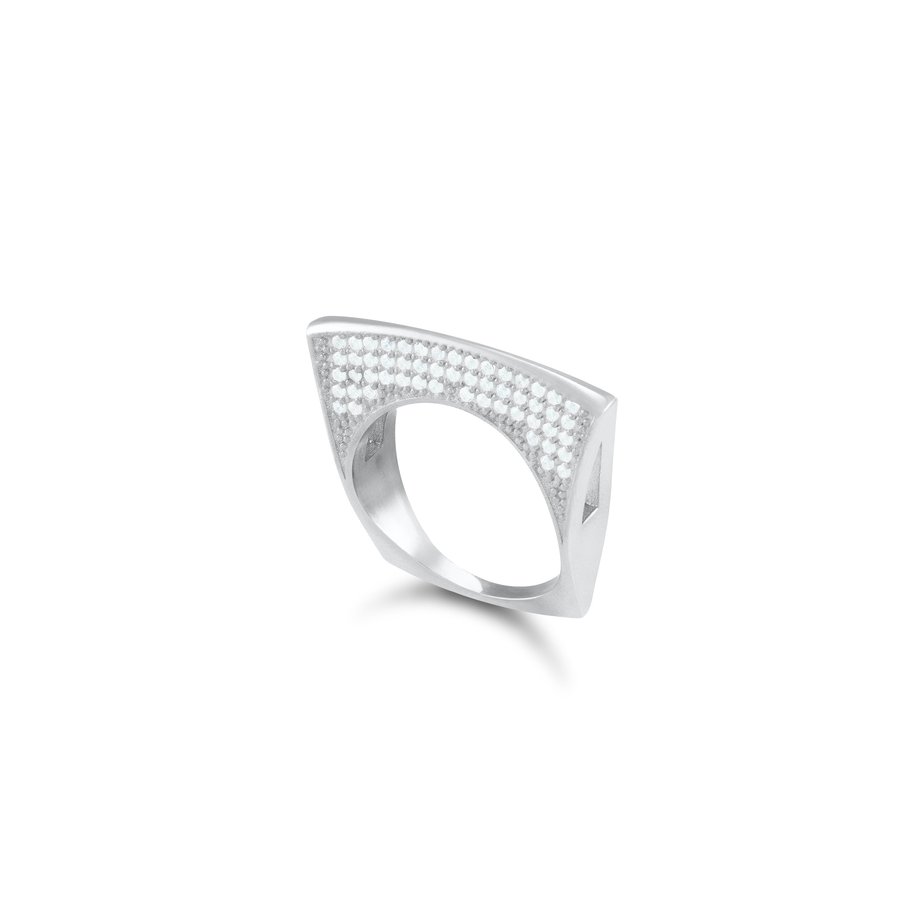 Cubic Zirconia Pave Lotus Ring - Silver White