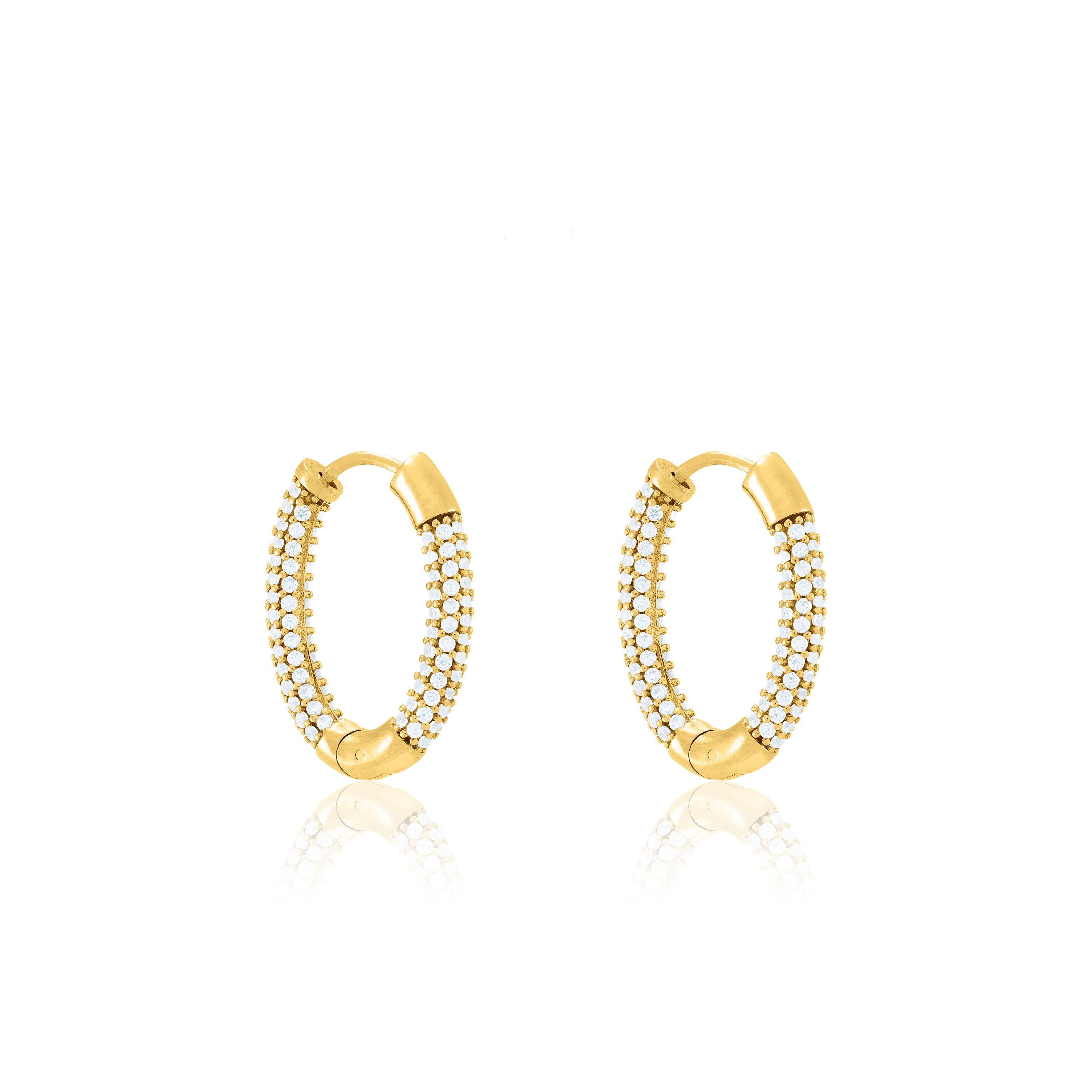 Cubic Zirconia Pave Oval Shape Big Hoop Earrings - Gold White