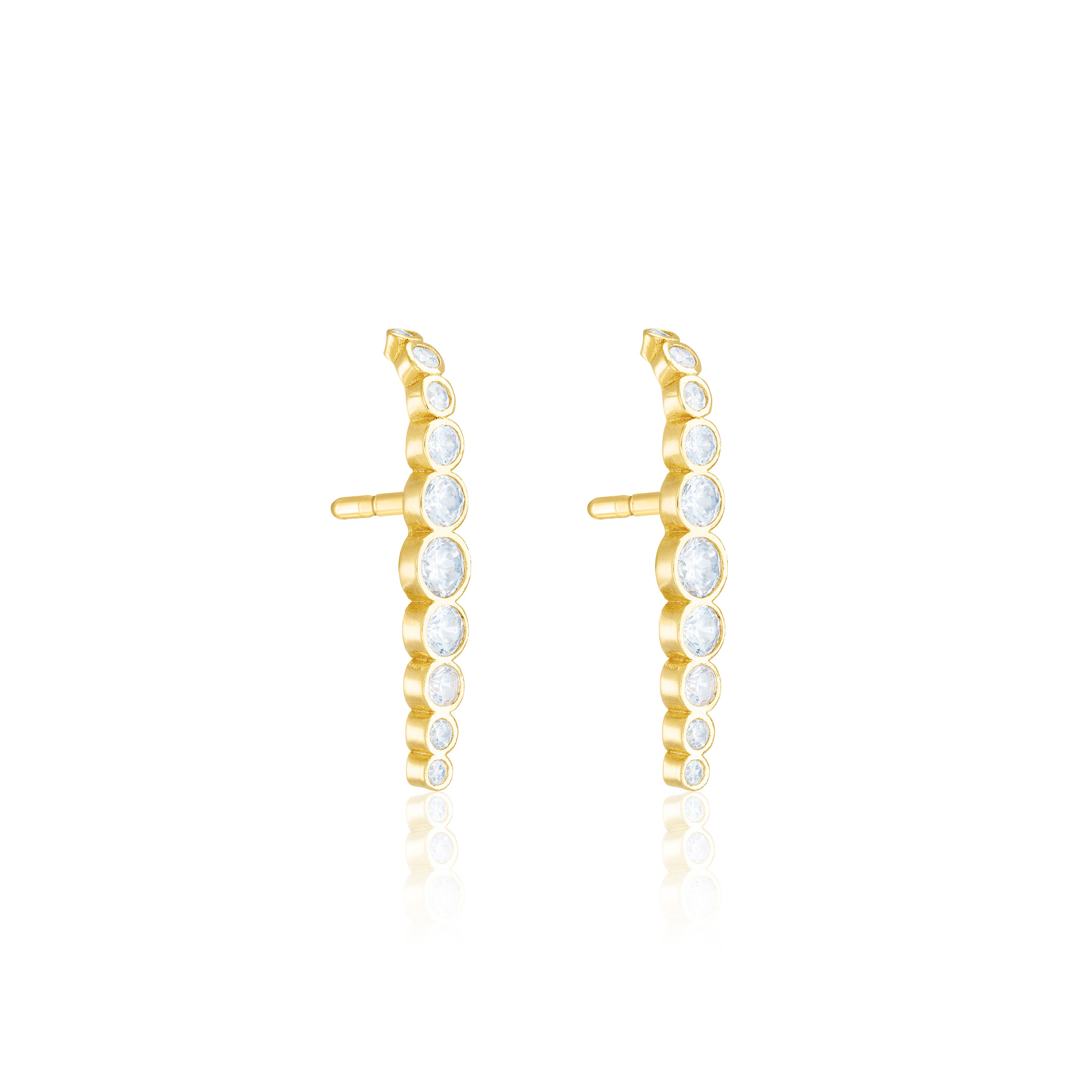 Cubic Zirconia Bezel Short Curved Bar Earrings - Gold White