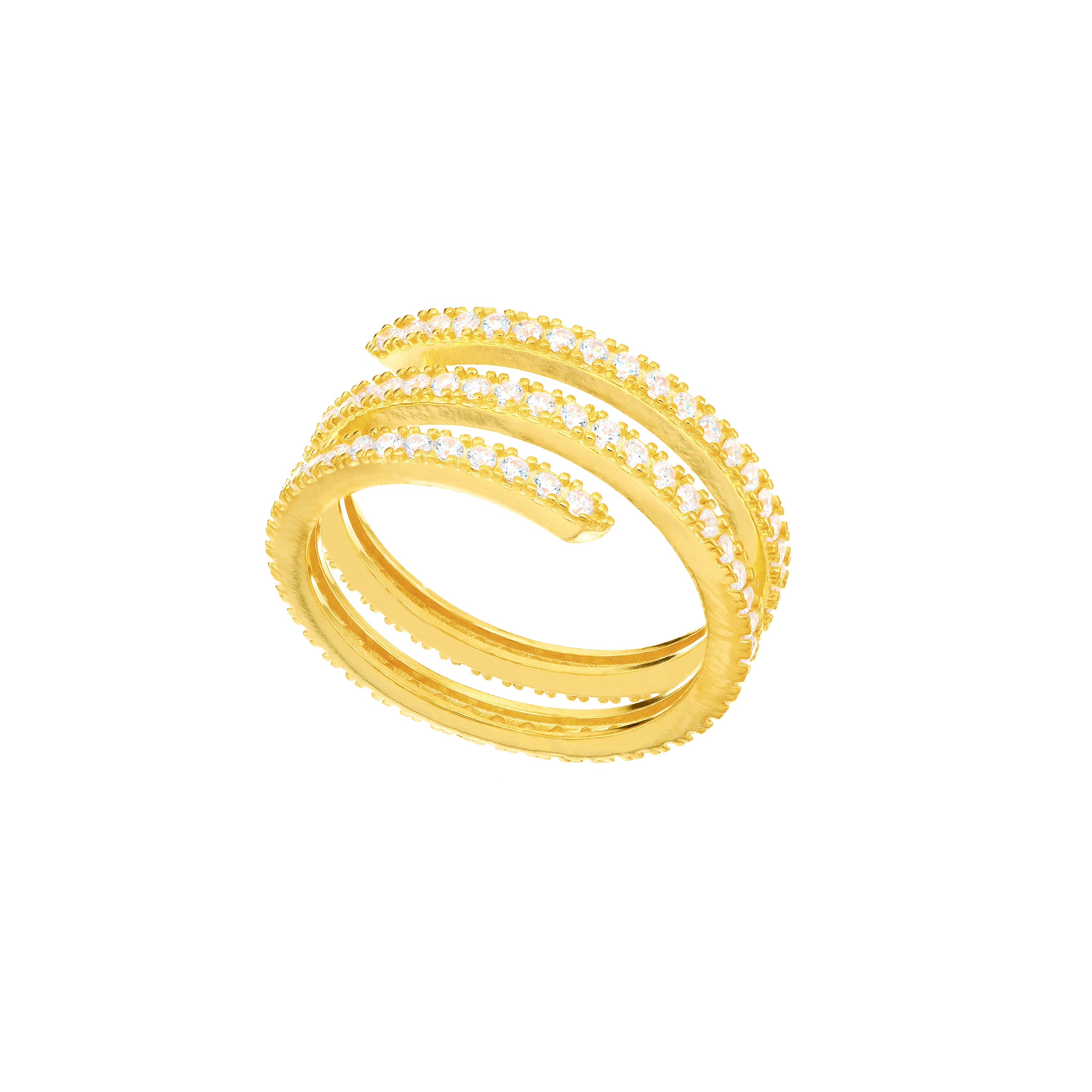 Cubic Zirconia Spiral Ring - Gold White