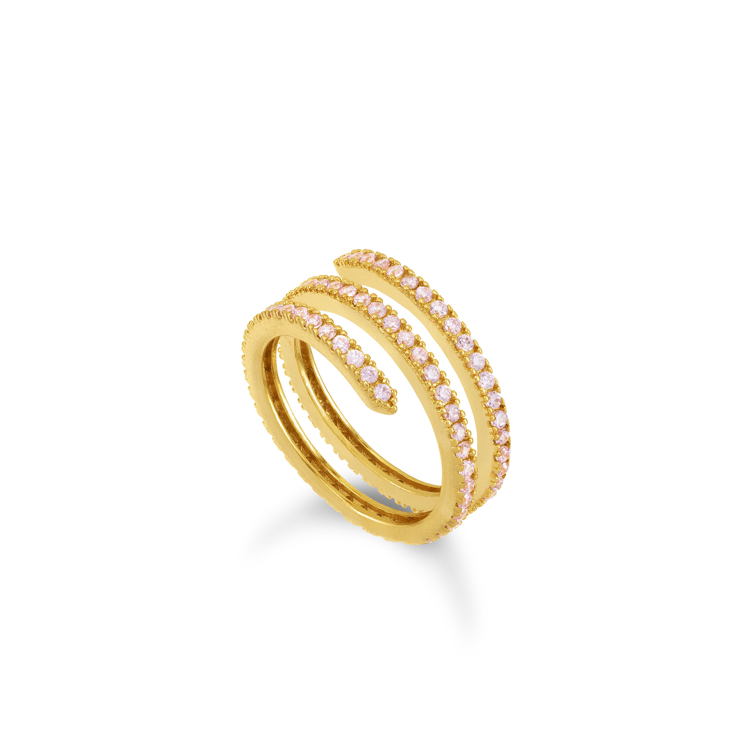 Cubic Zirconia Spiral Ring - Gold Light Pink