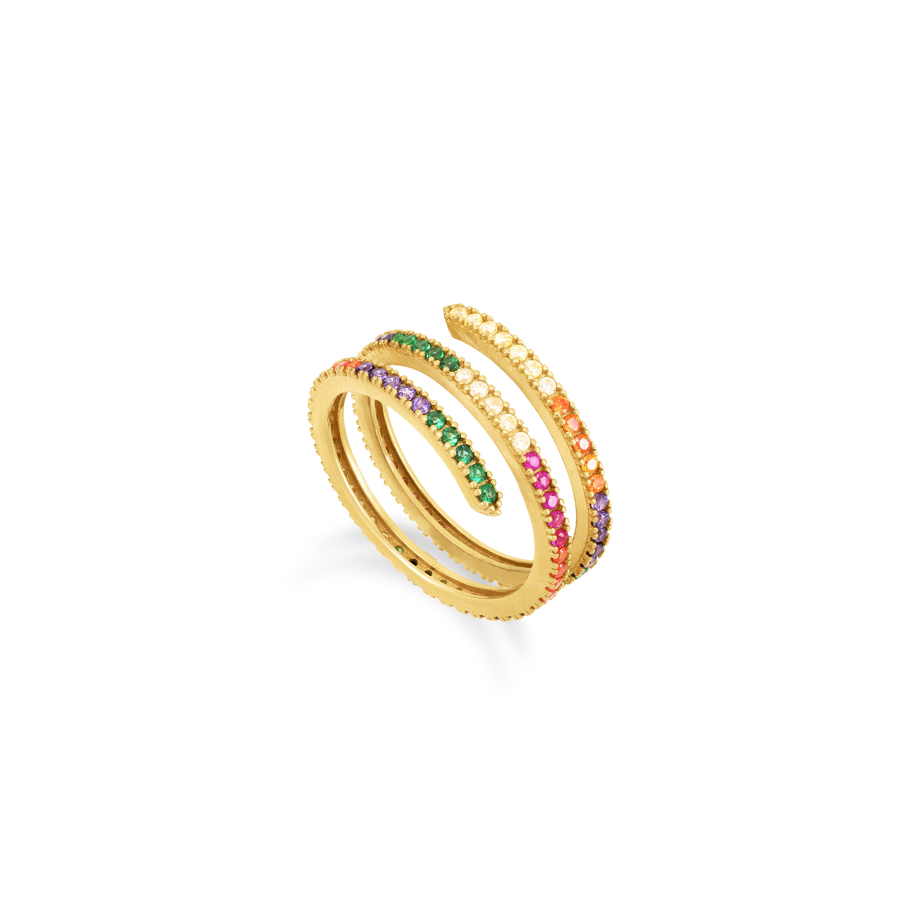 Cubic Zirconia Spiral Ring - Gold Rainbow