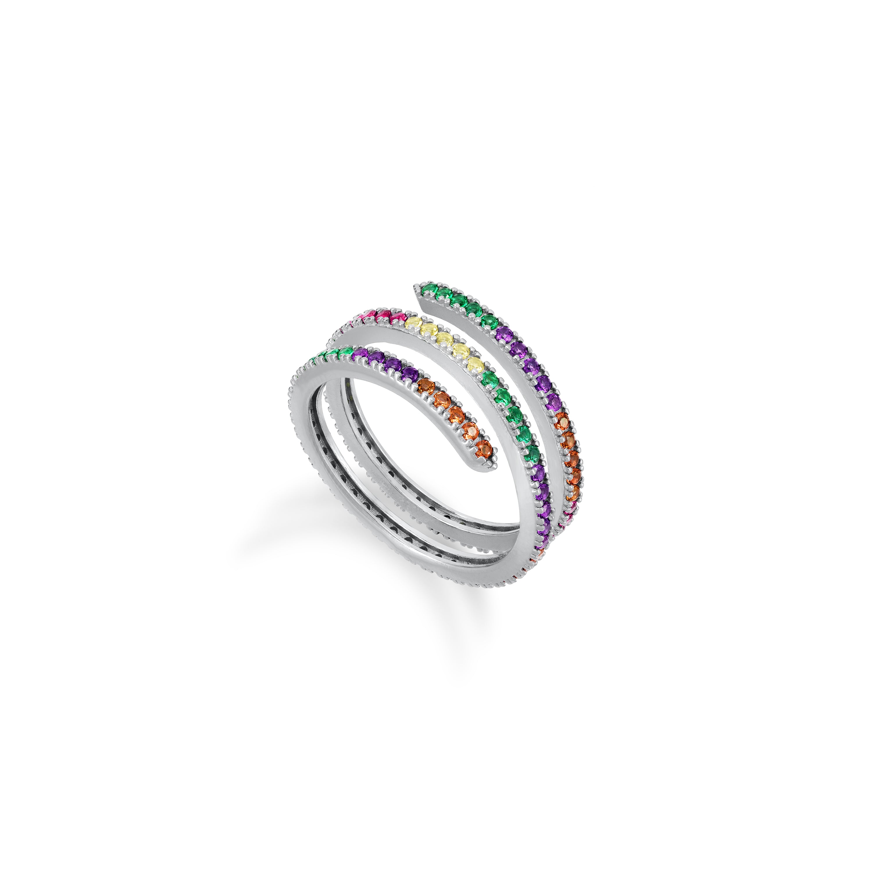 Cubic Zirconia Spiral Ring - Silver Rainbow