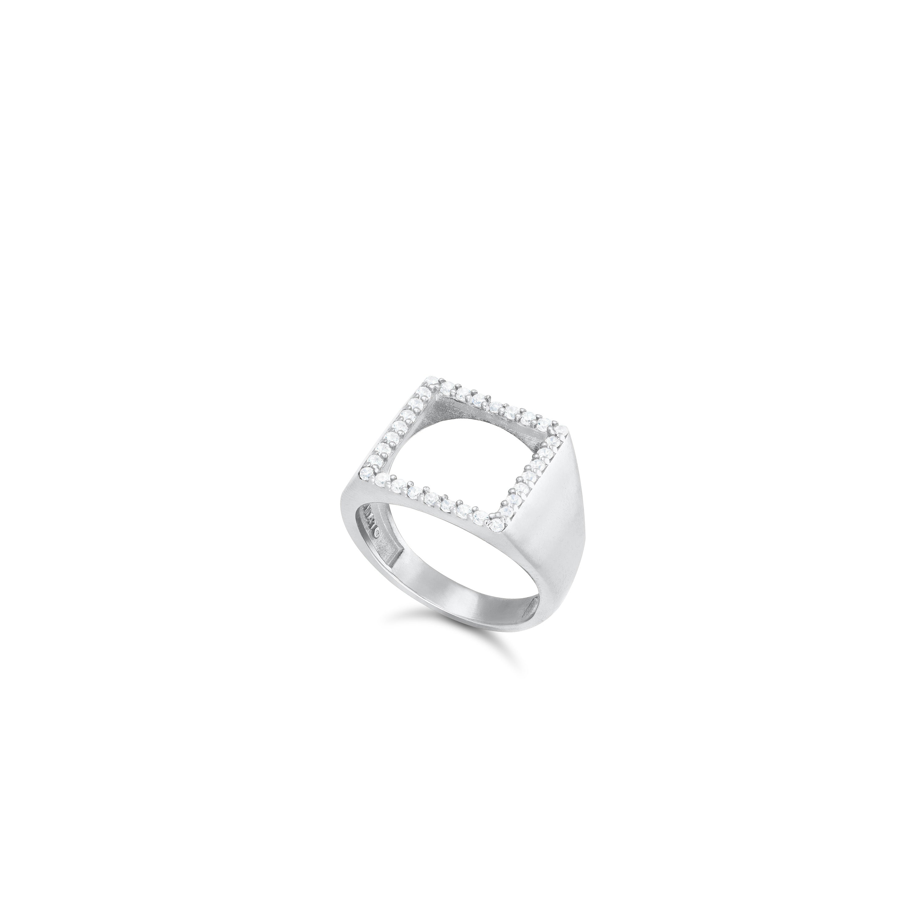Cubic Zirconia Square Pinky Ring - Silver White