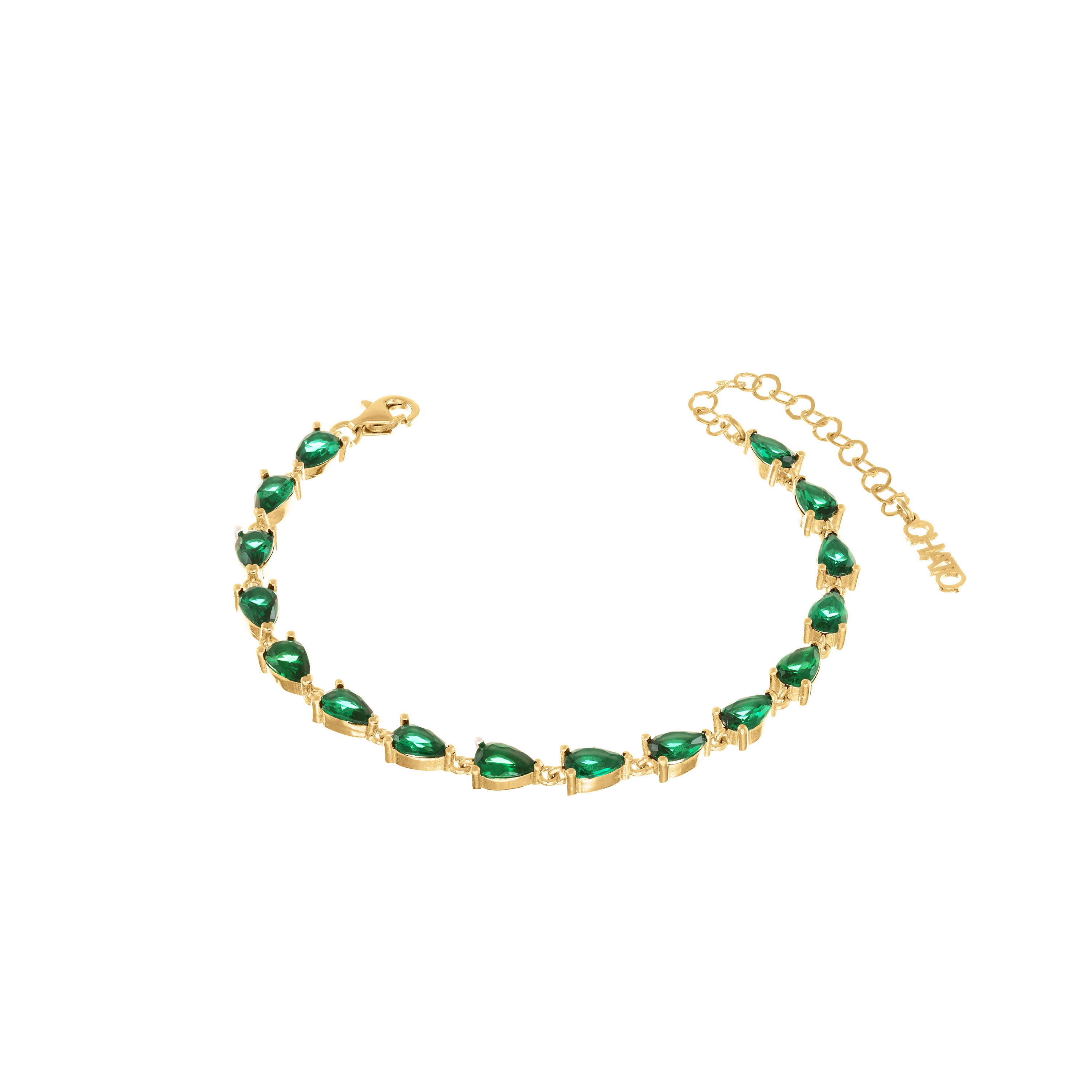 Cubic Zirconia Teardrop Bracelet- Gold Green
