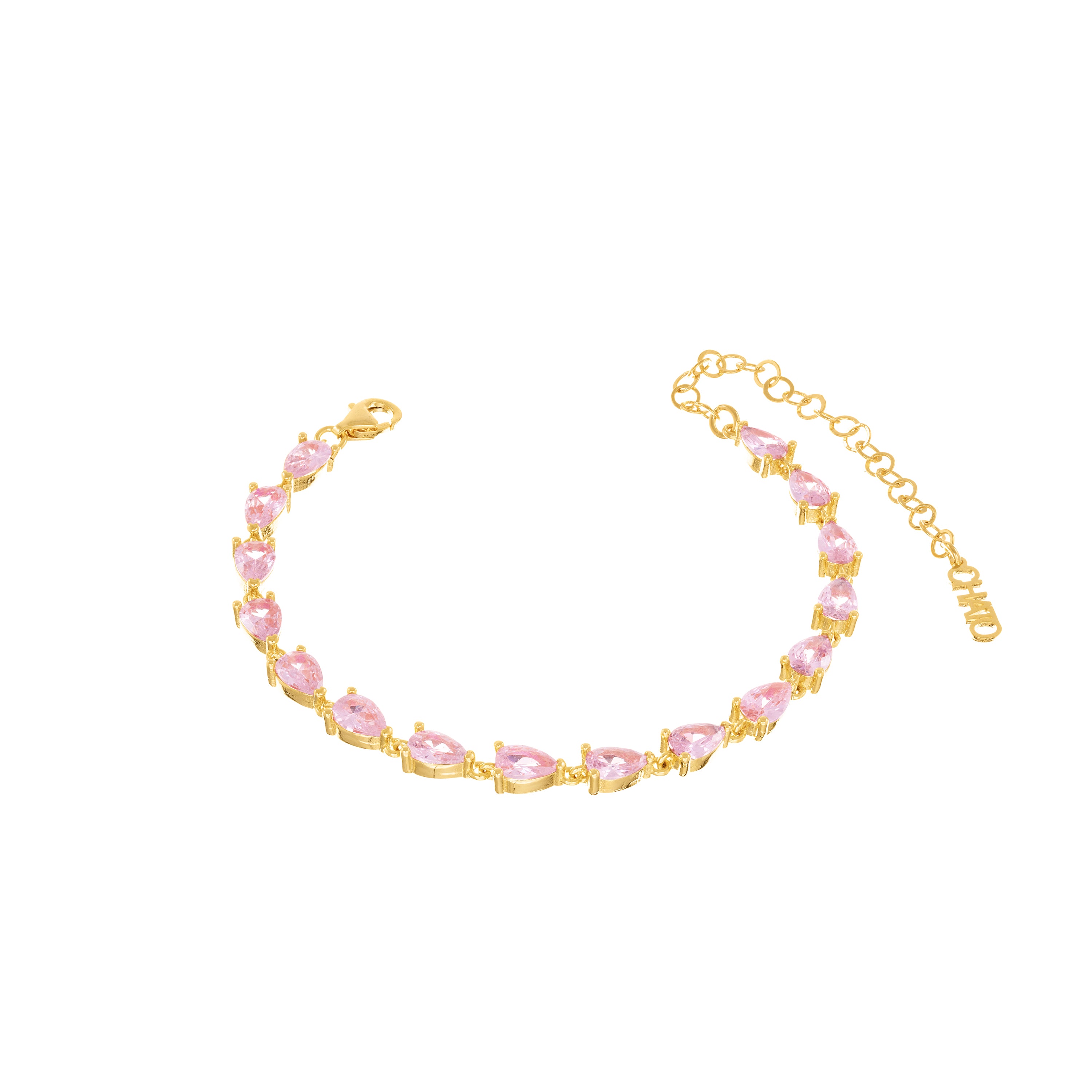 Cubic Zirconia Teardrop Bracelet - Gold Light Pink
