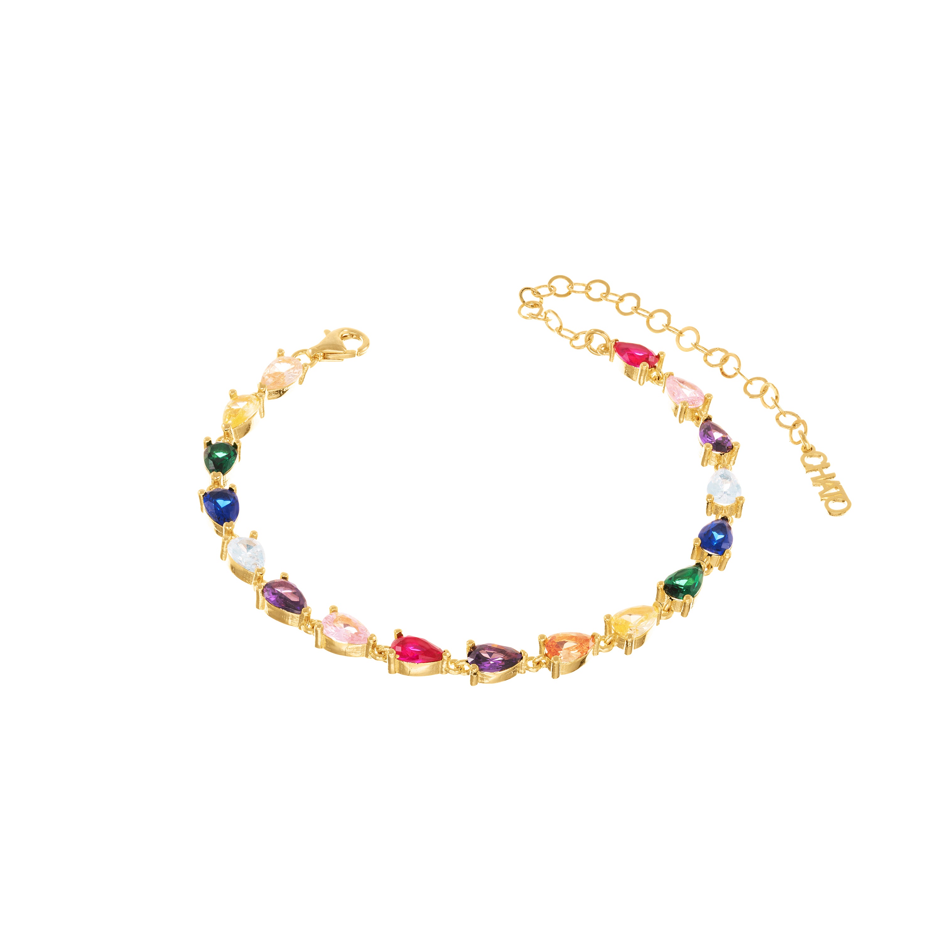 Cubic Zirconia Teardrop Bracelet- Gold Rainbow