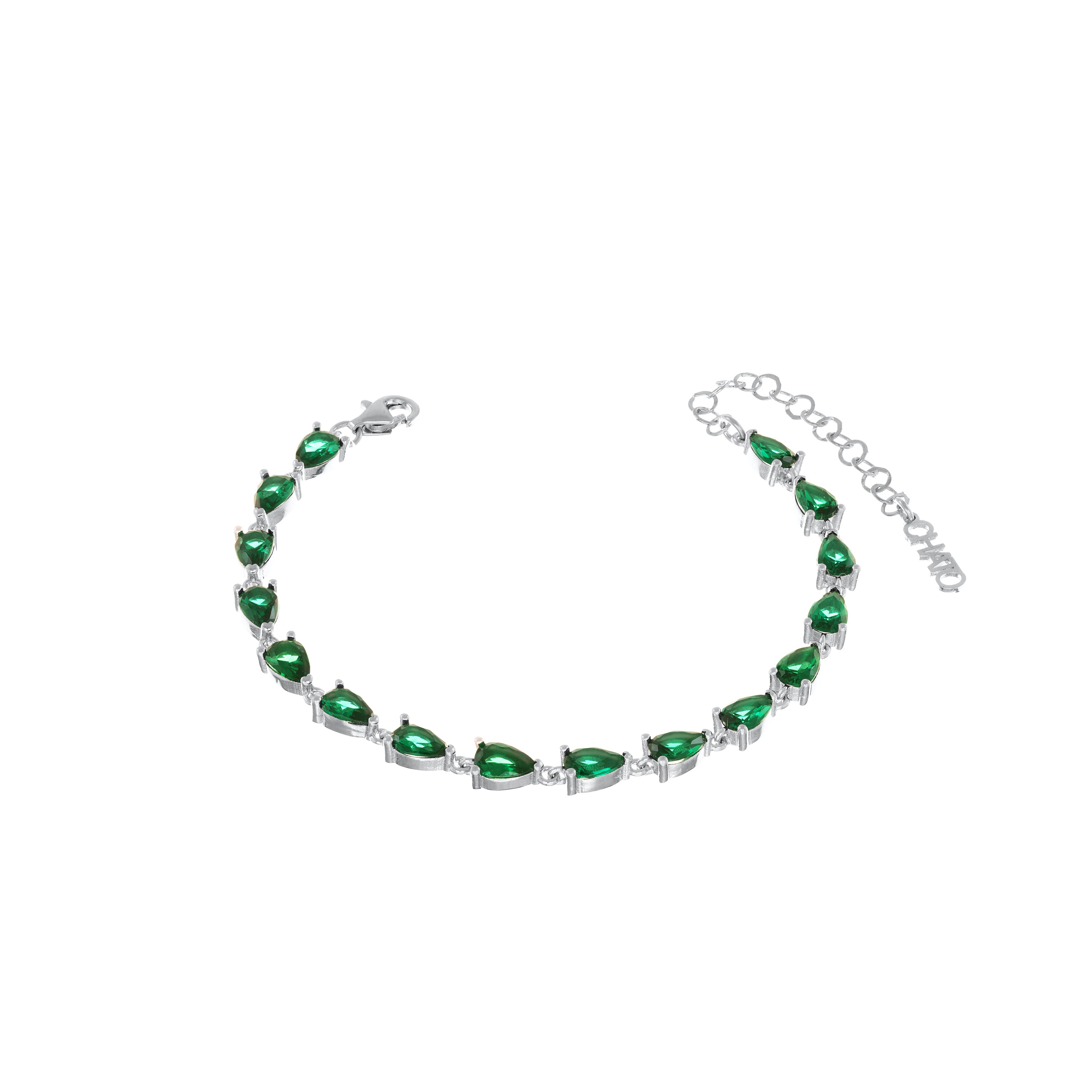 Cubic Zirconia Teardrop Bracelet- Silver Green