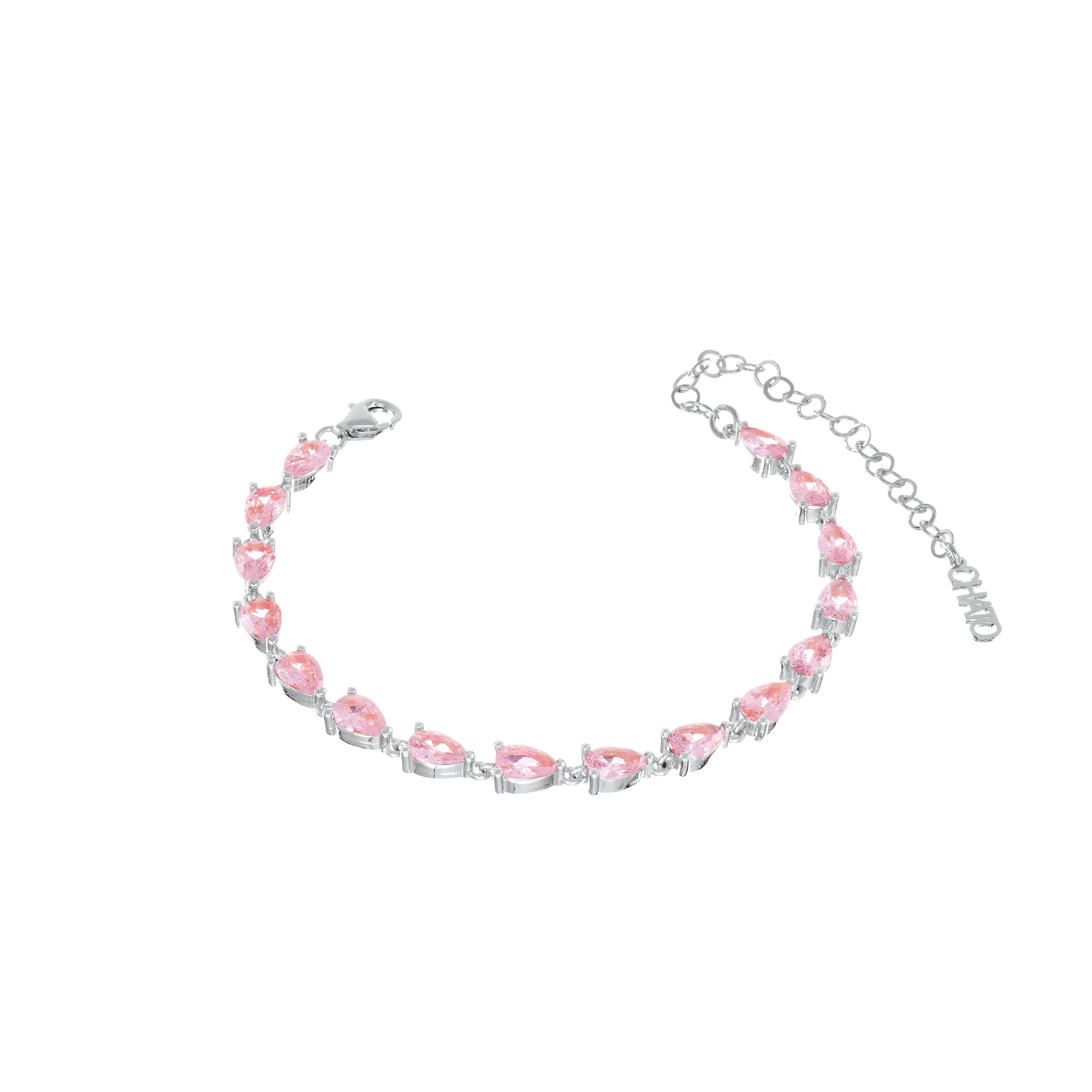 Cubic Zirconia Teardrop Bracelet - Silver Light Pink