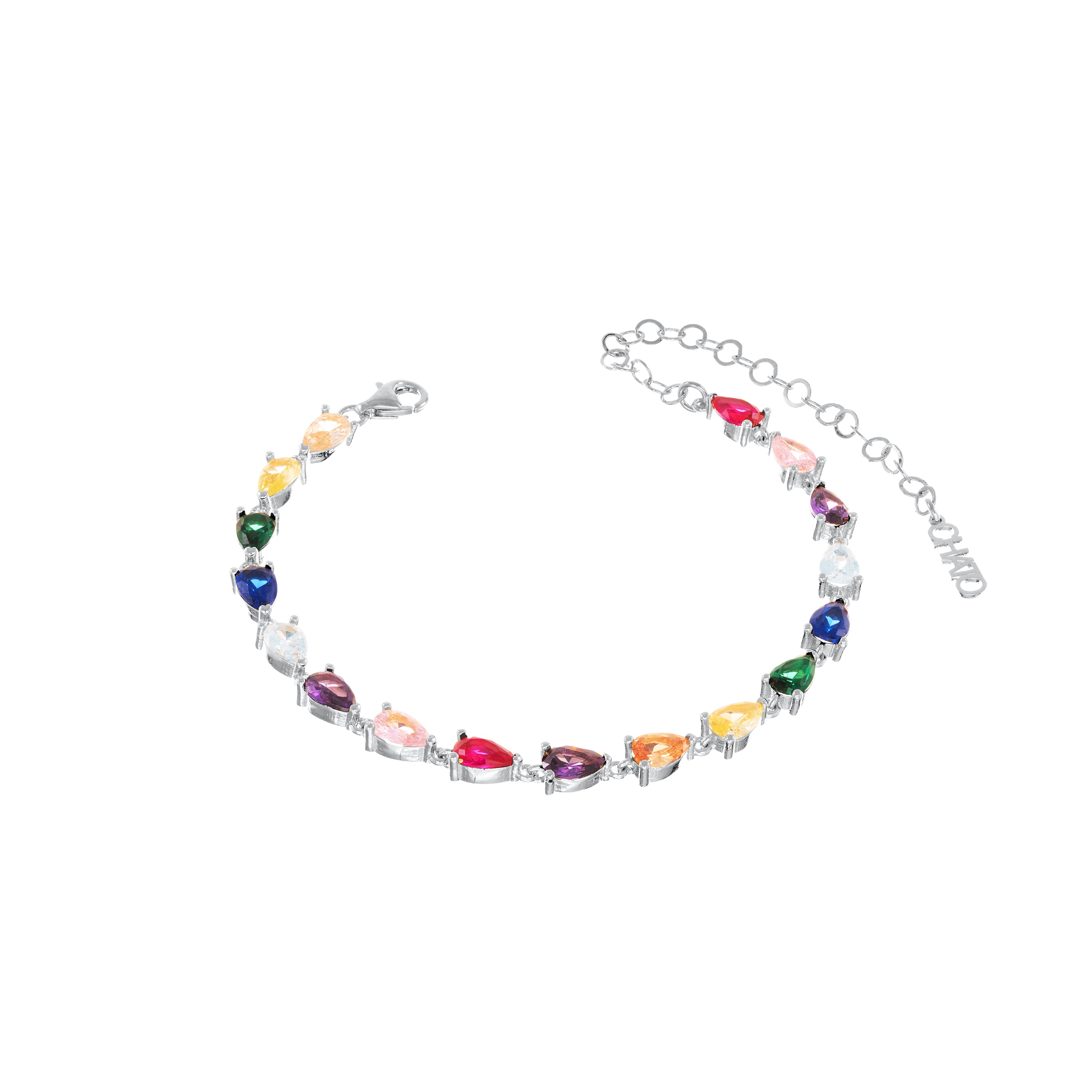 Cubic Zirconia Teardrop Bracelet - Silver Rainbow
