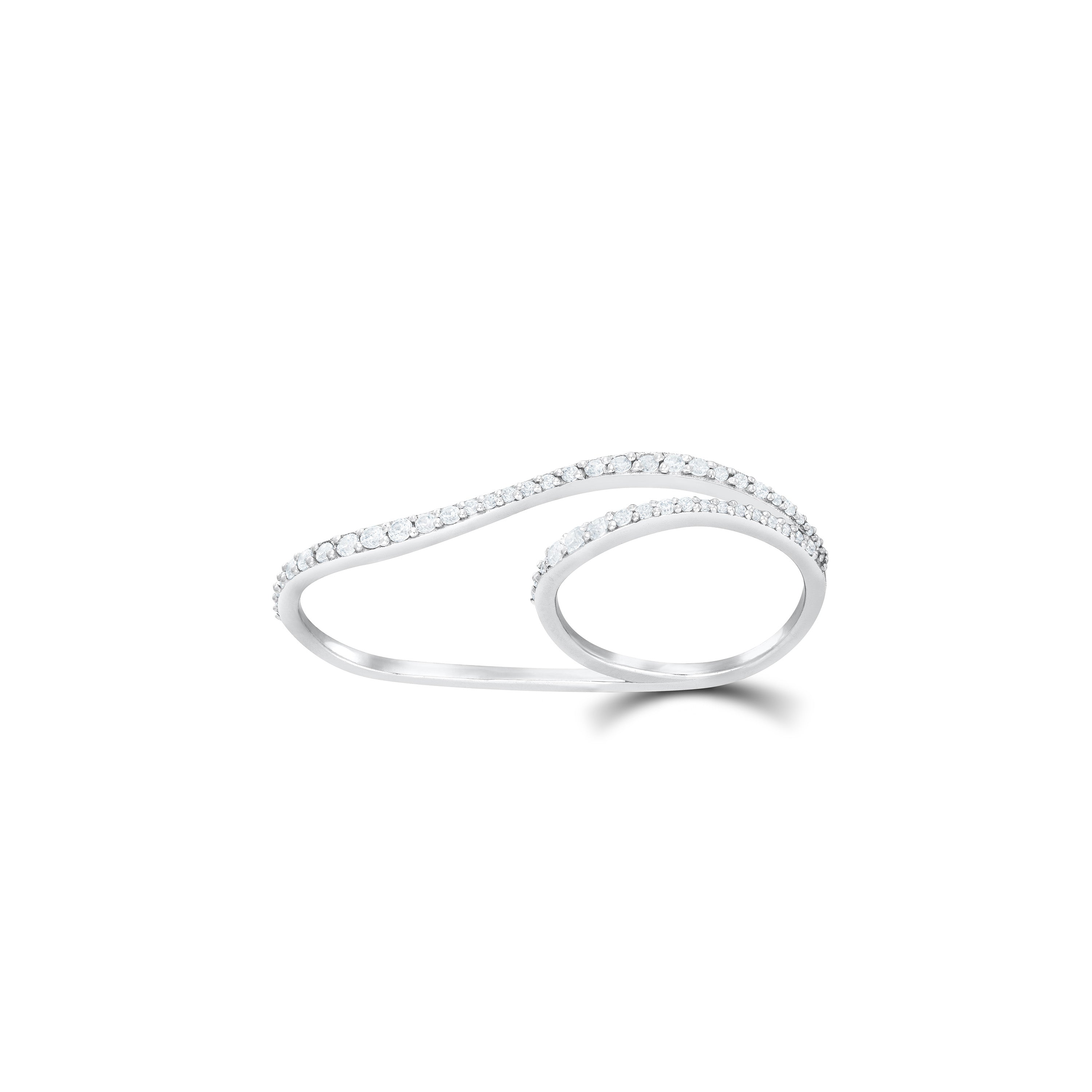 Double Finger Pave Wave Ring - Silver White