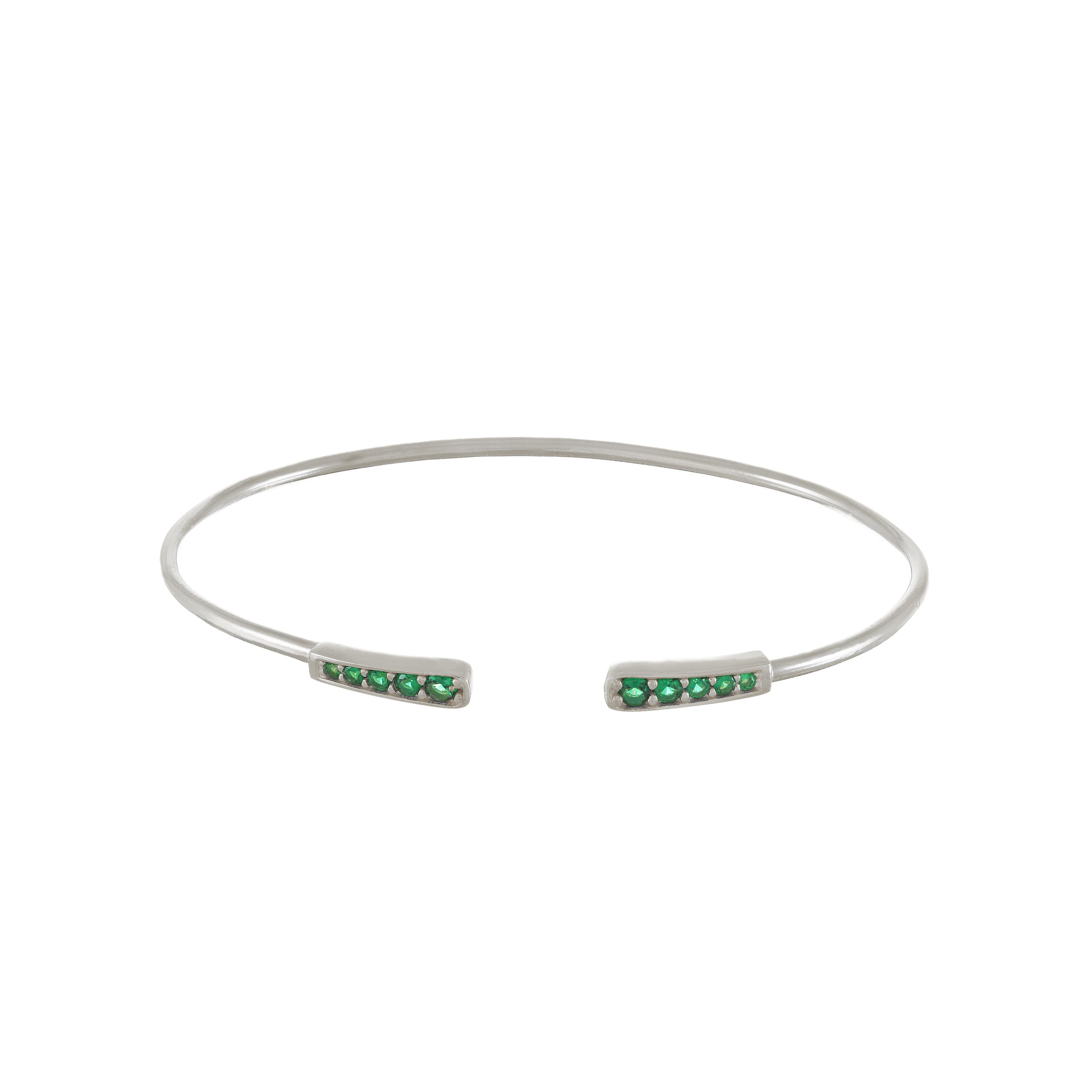 Double Graduated Cubic Zirconia Torc Bangle Bracelet - Silver Green