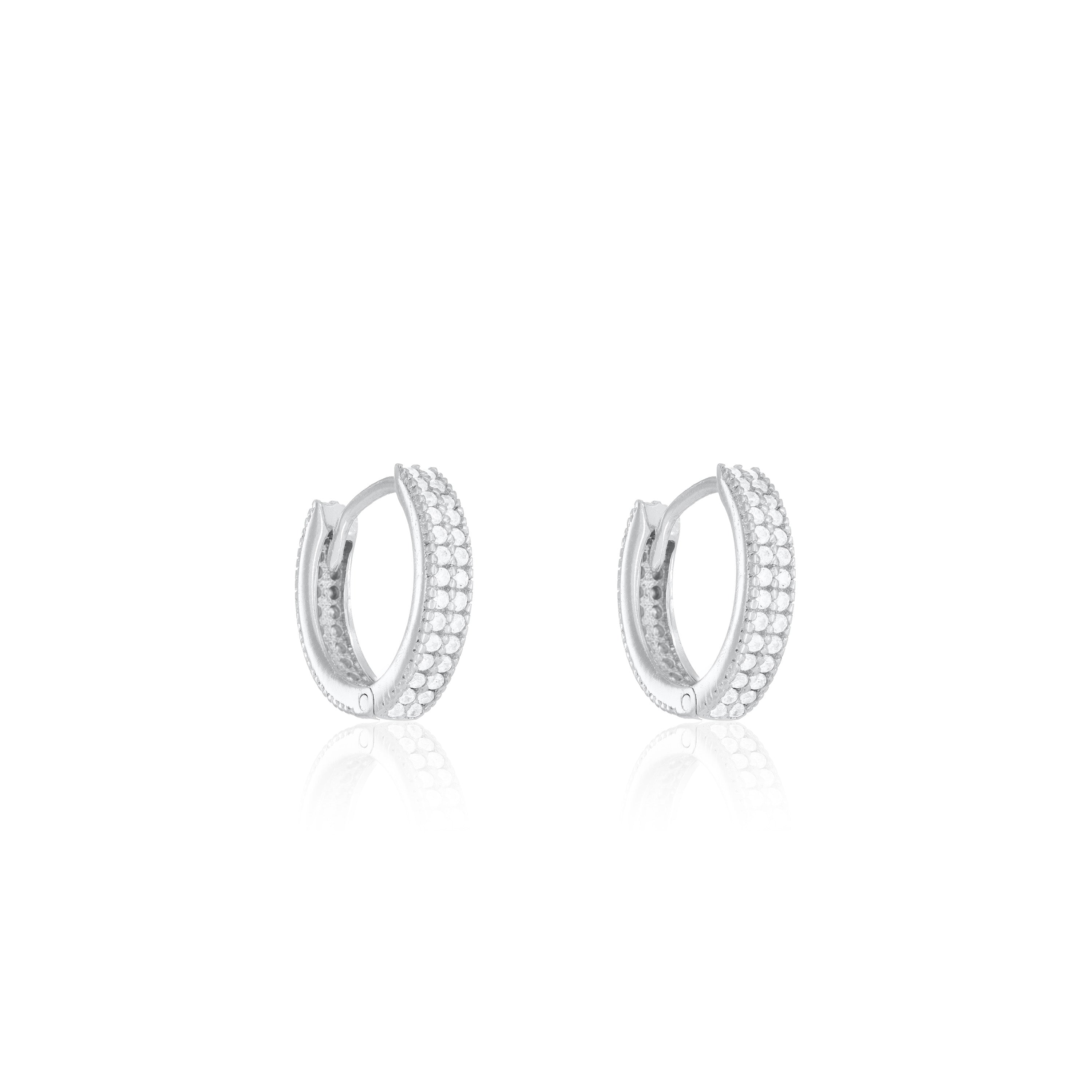 Double Line Cubic Zirconia Hoop Earrings - Silver - Medium