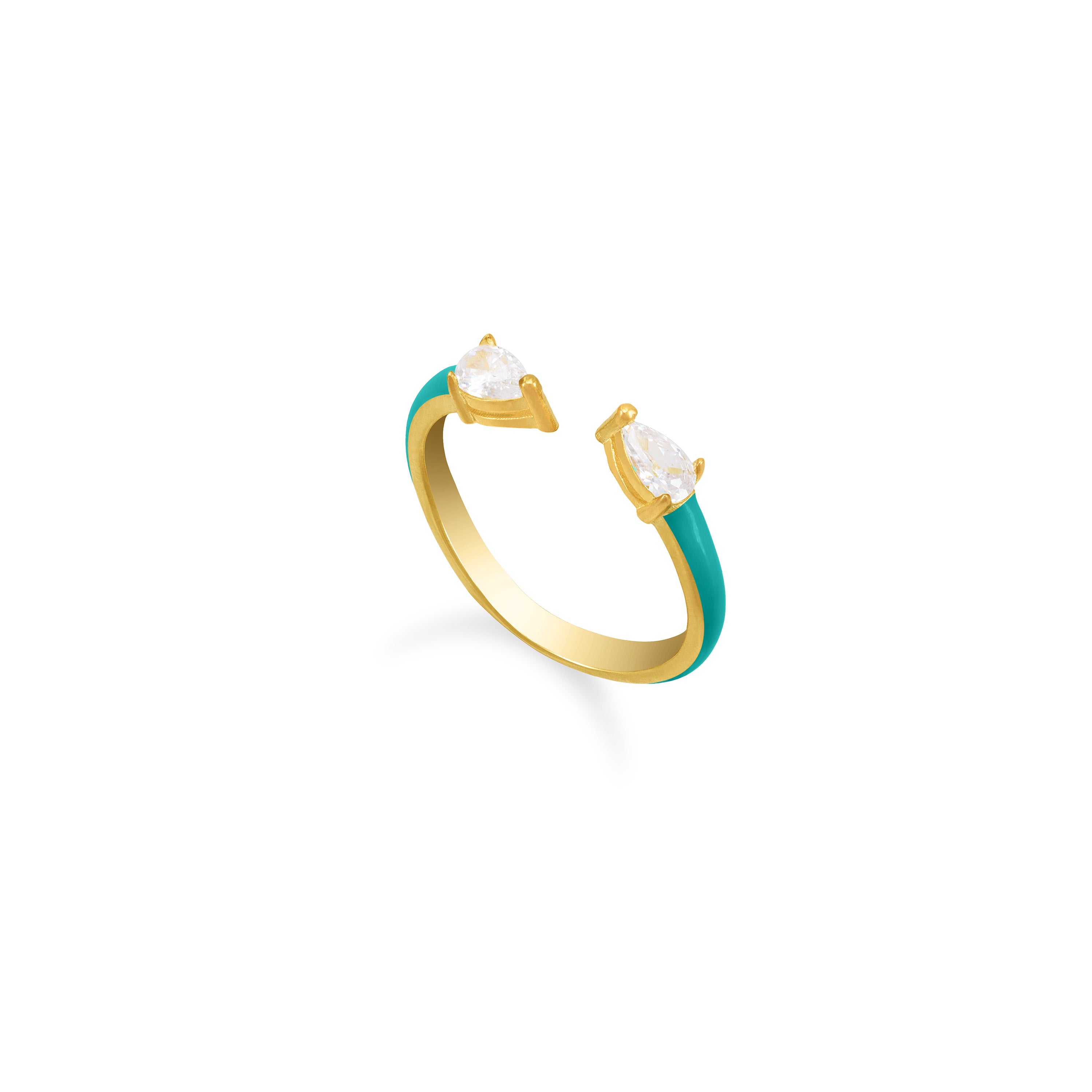 Double Pear Cubic Zirconia Enamel Open Ring - Gold Green