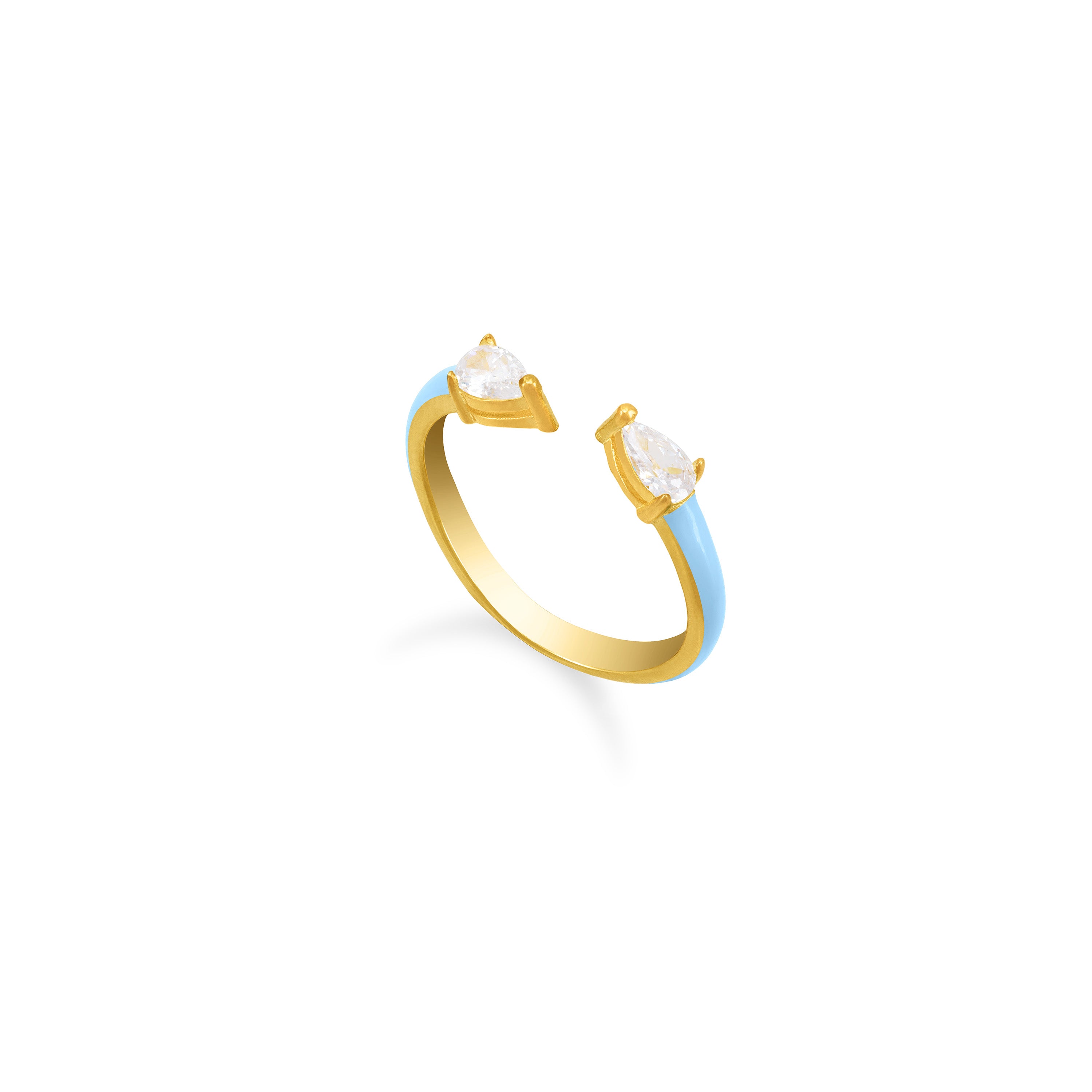 Double Pear Cubic Zirconia Enamel Open Ring - Gold Light Blue