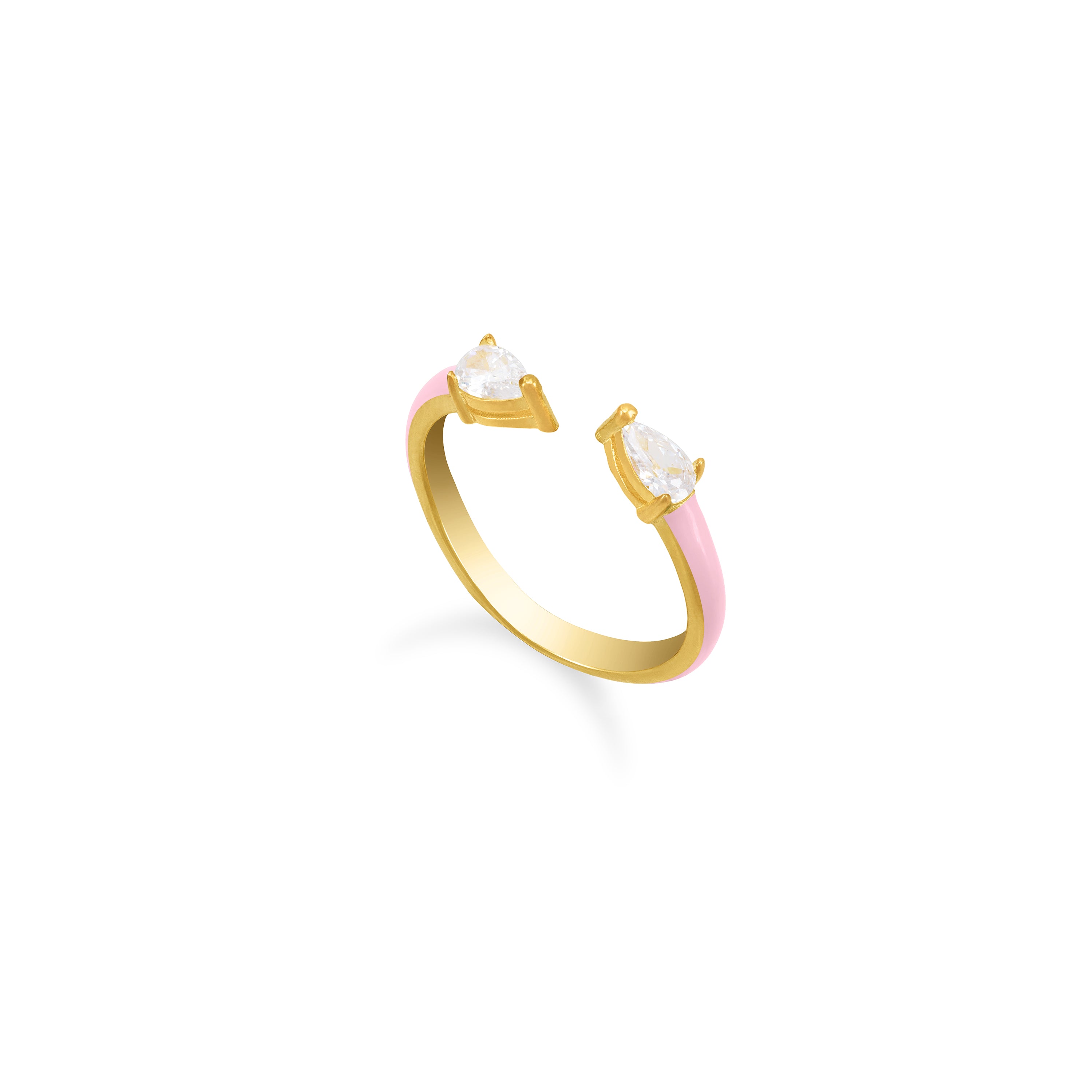 Double Pear Cubic Zirconia Enamel Open Ring - Gold Light Pink