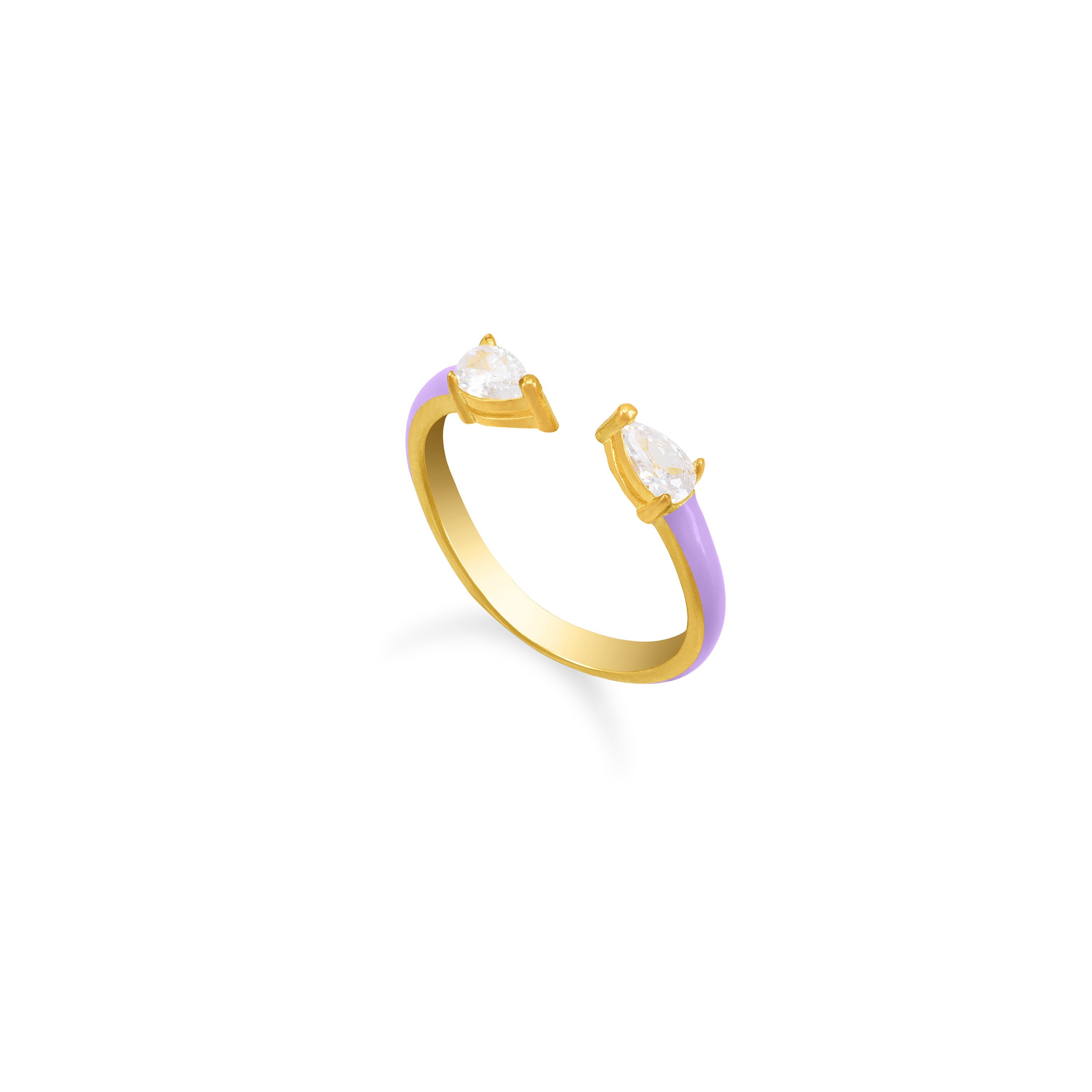 Double Pear Cubic Zirconia Enamel Open Ring - Gold Light Purple