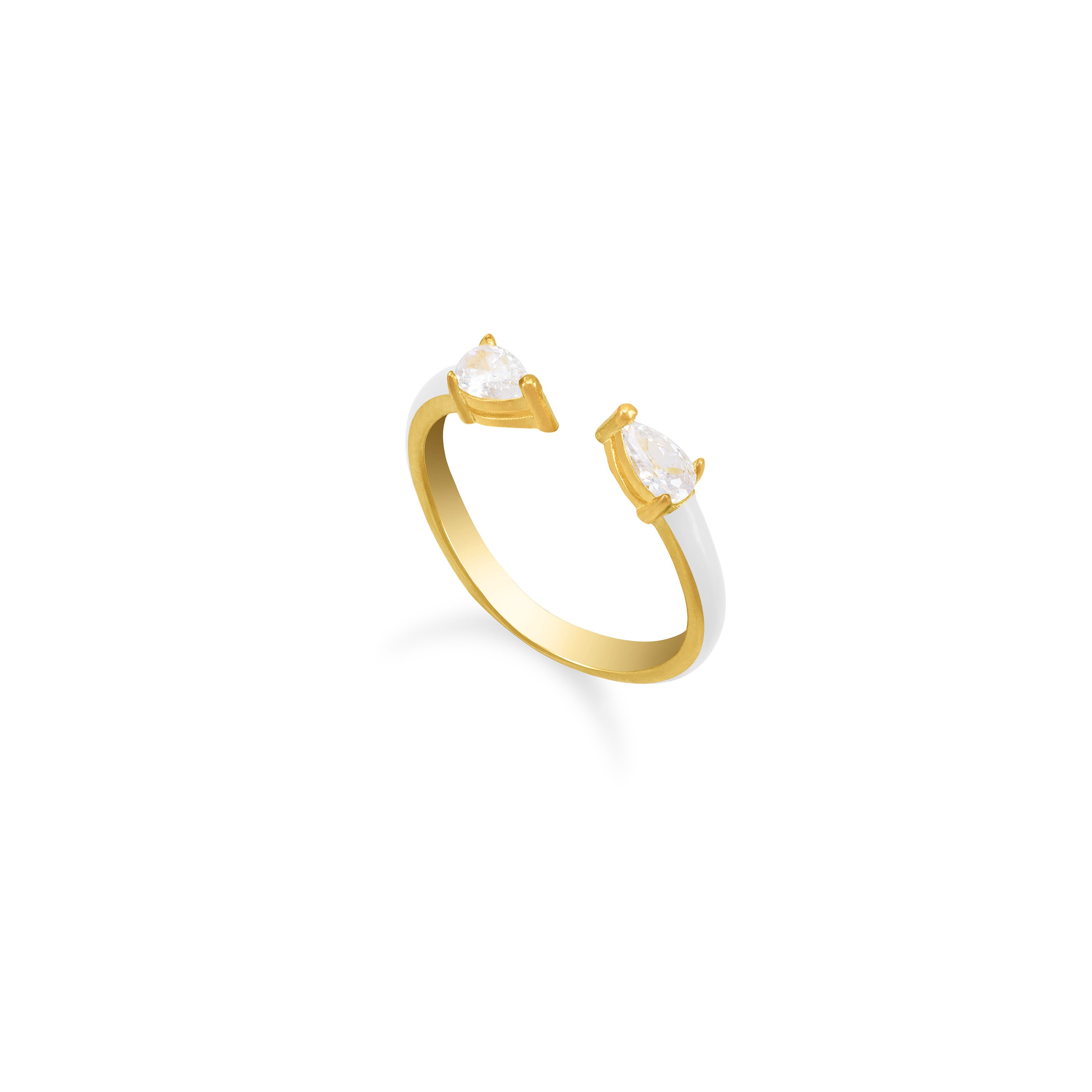 Double Pear Cubic Zirconia Enamel Open Ring - Gold White