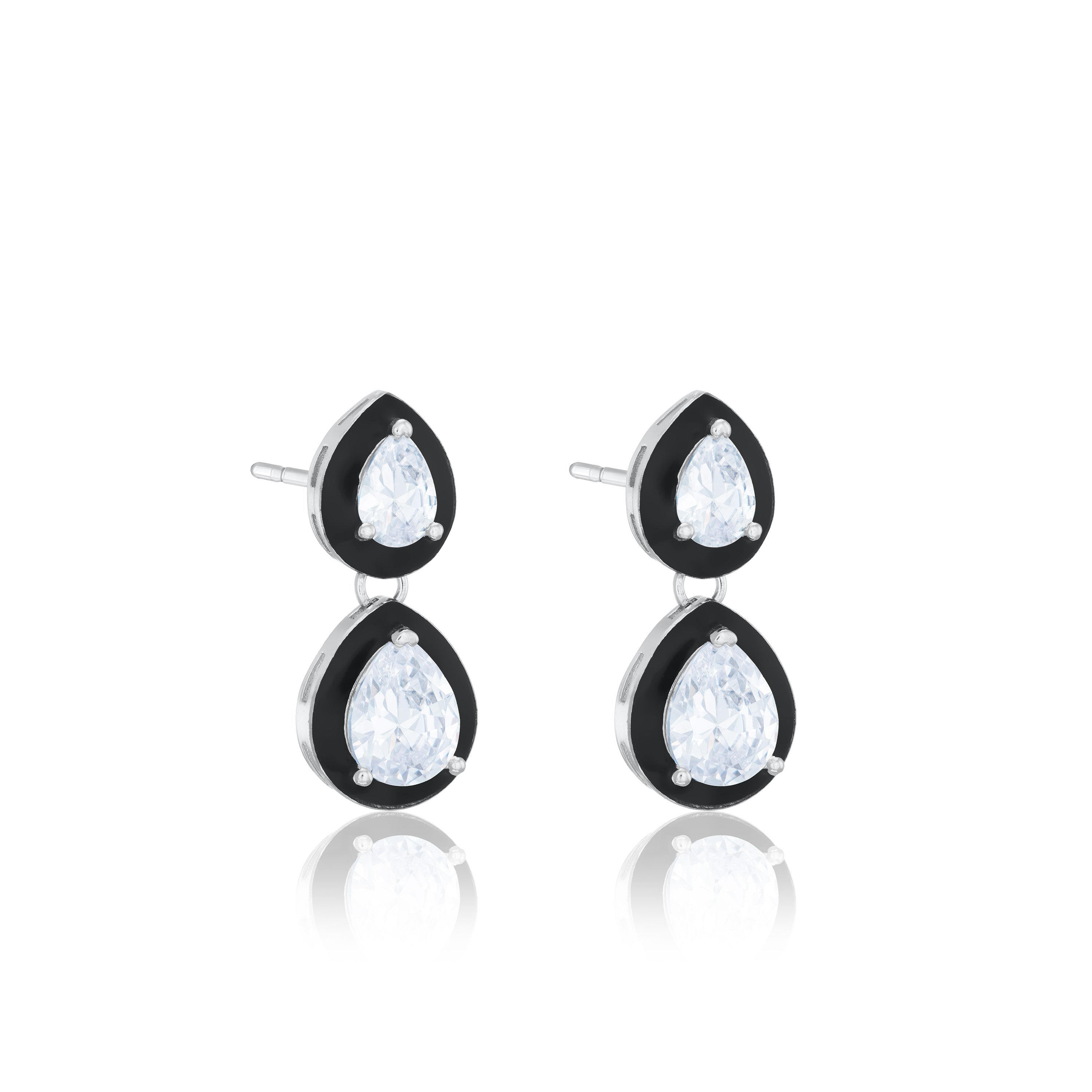 Double Cubic Zirconia Teardrop Drop Enamel Earrings