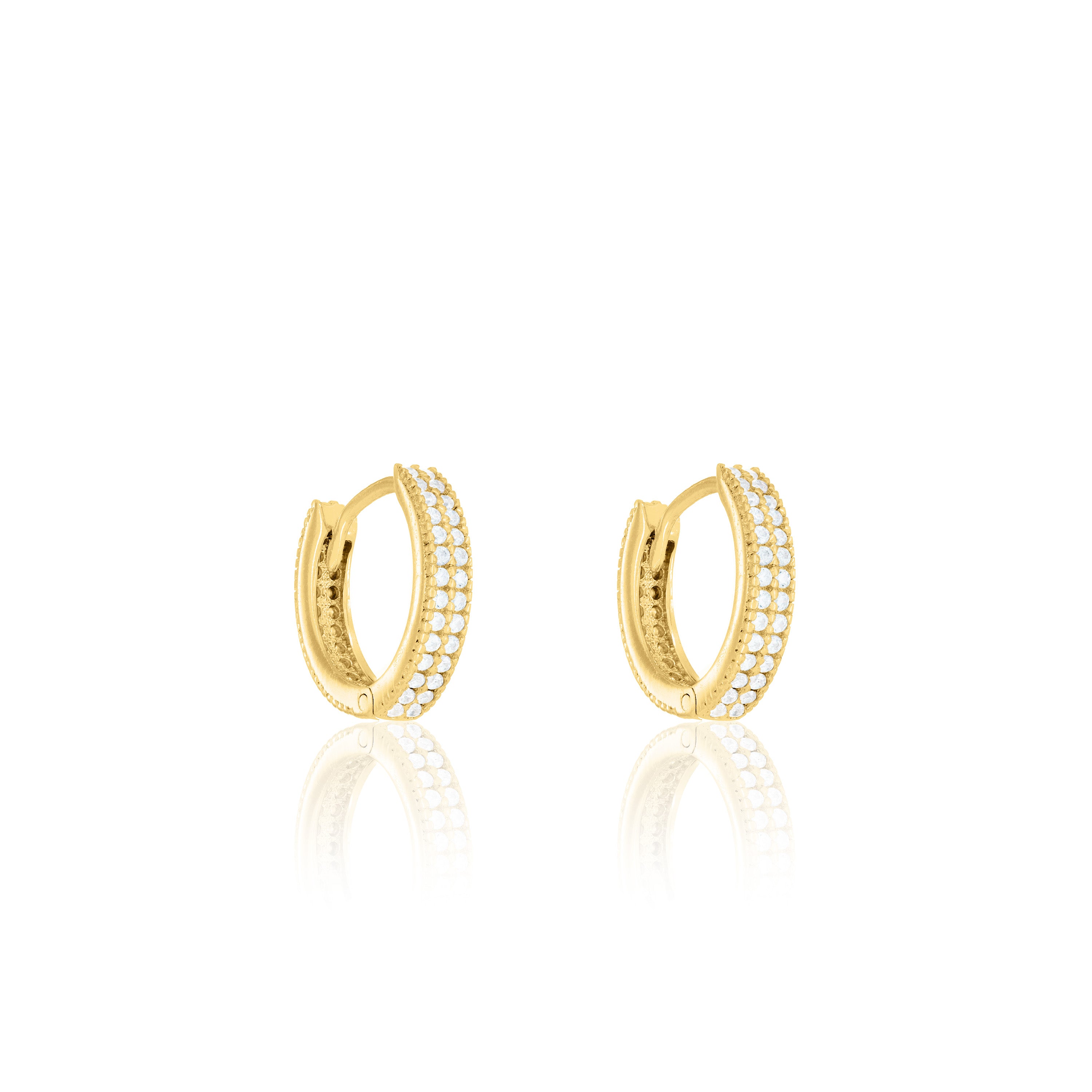 Double Line Cubic Zirconia Hoop Earrings - Gold - Medium