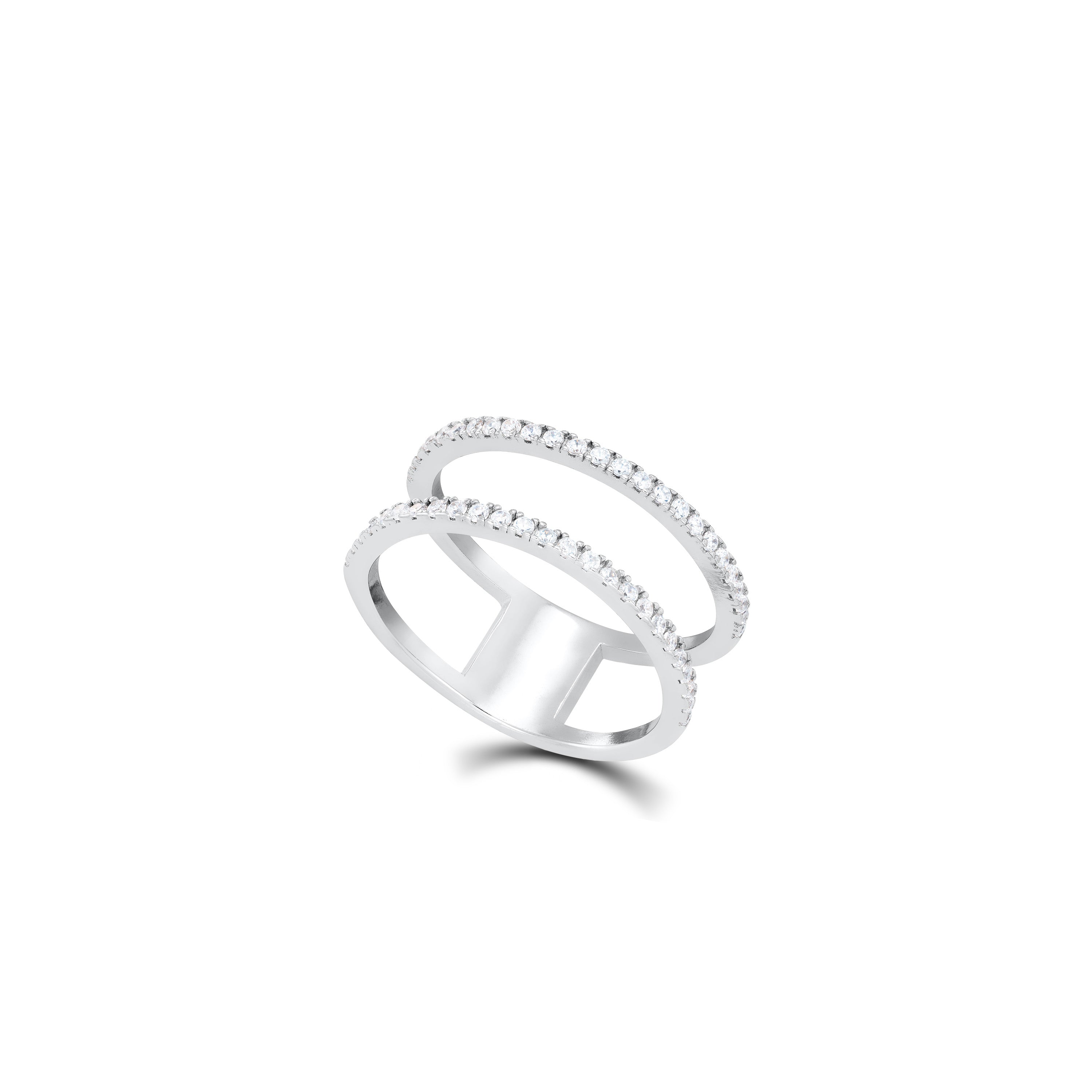 Double Line Cubic Zirconia Ring - Silver White