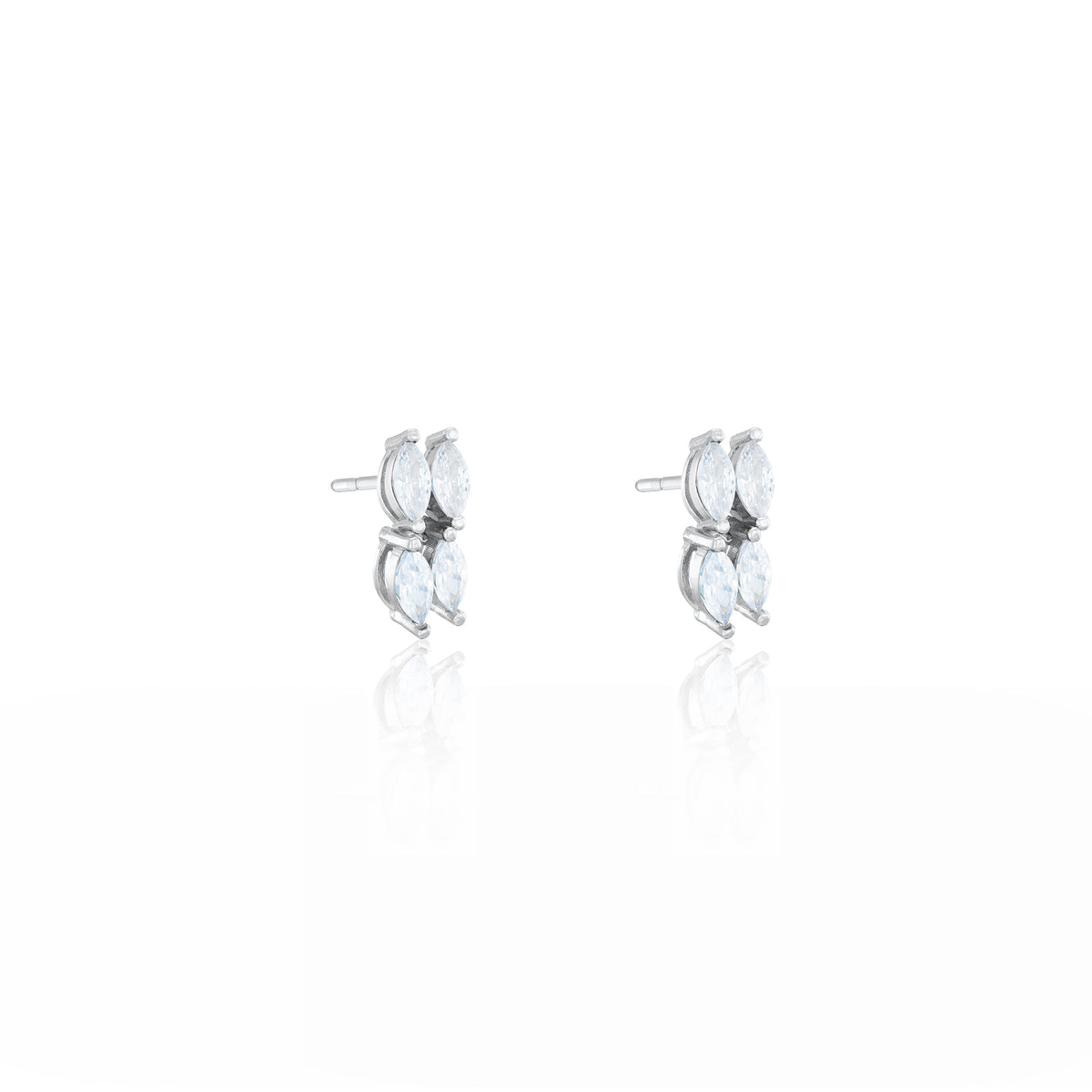 Double Marquise Line Stud Earrings - Silver White