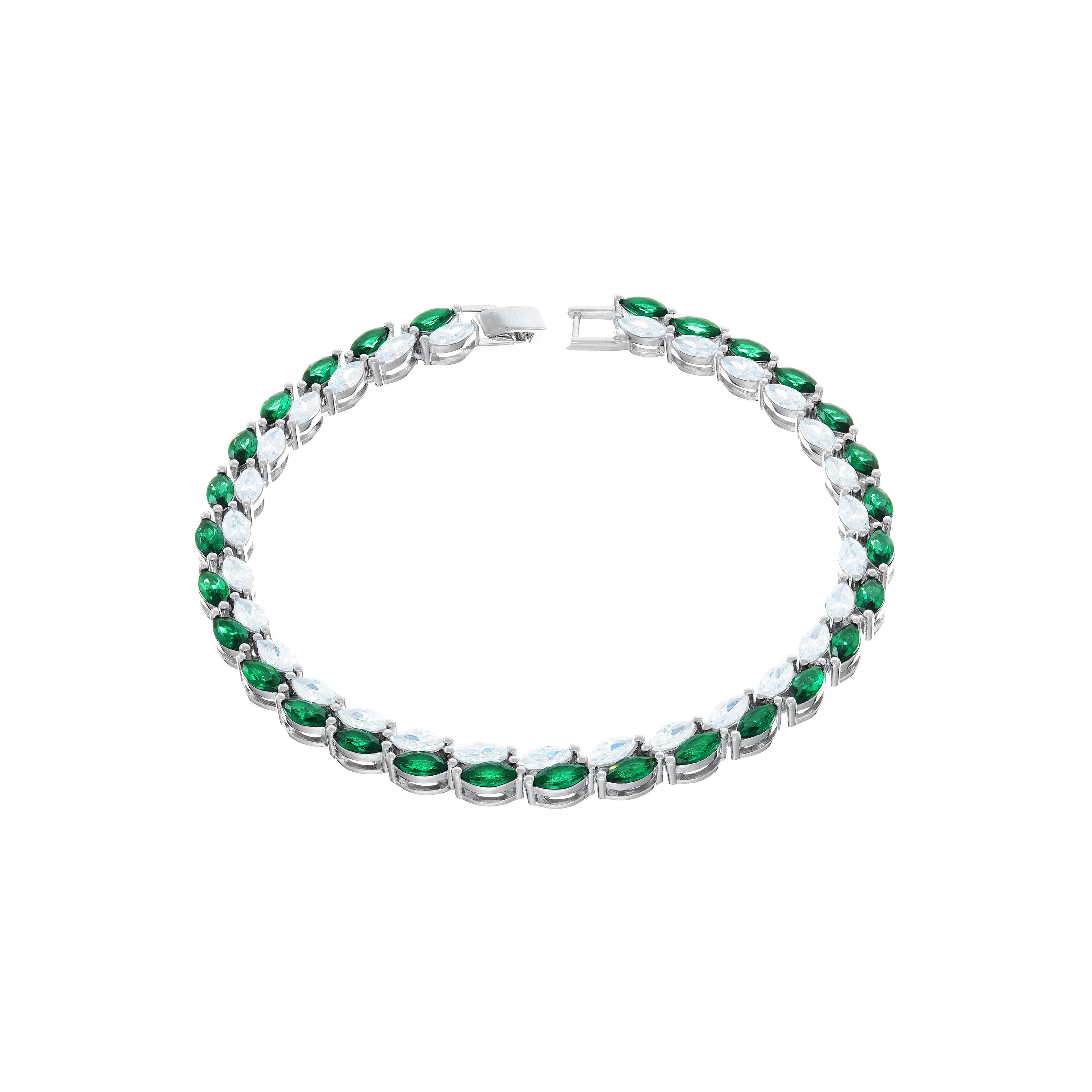Double Marquise Line Tennis Bracelet - Green And White